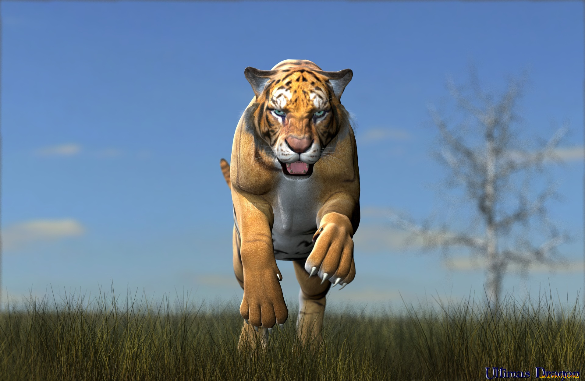 3д, графика, животные, , animals, оскал, прыжок, тигр