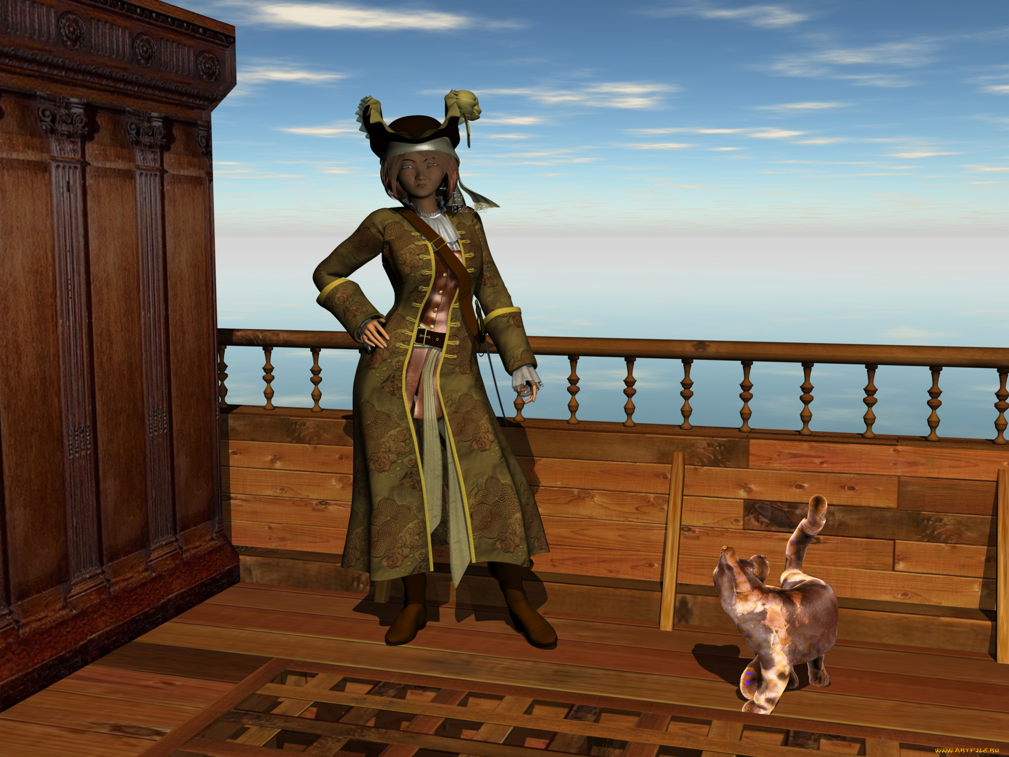 3д, графика, люди, , people, взгляд, фон, кот, девушка