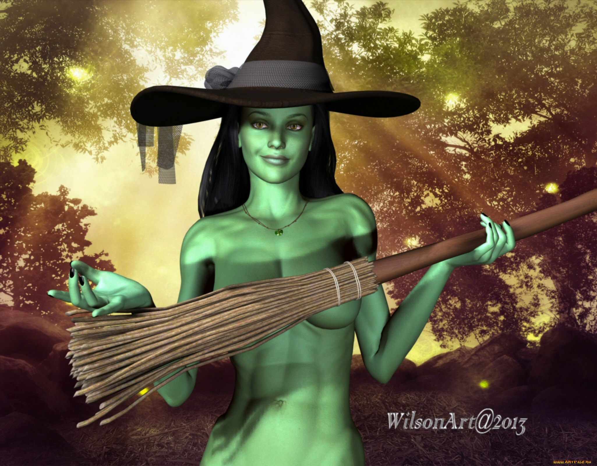 3д, графика, праздники, , holidays, фон, взгляд, халк, метла, шляпа