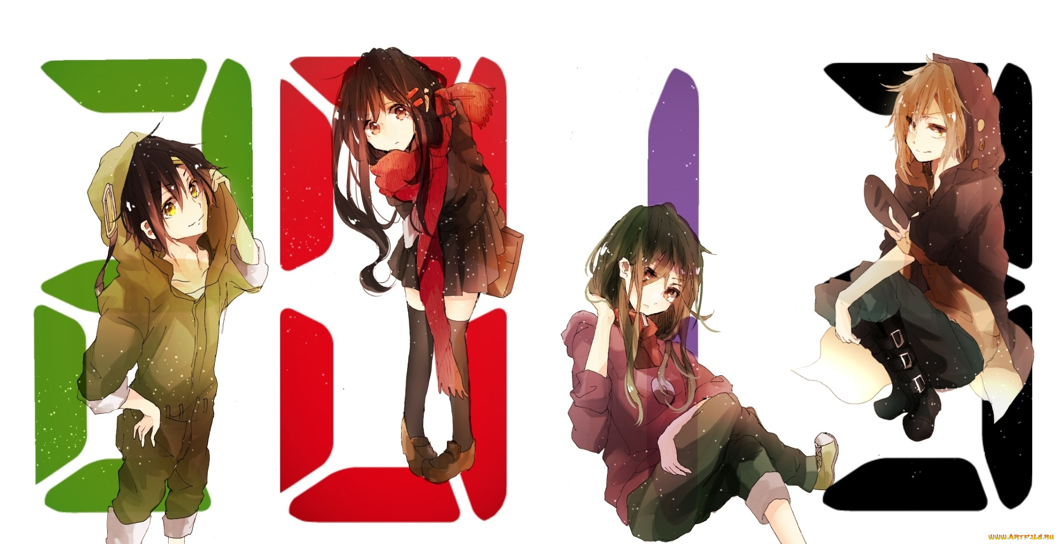 аниме, kagerou, project, арт, felt, brave, tateyama, ayano, kano, shuuya, kagerou, project, seto, kousuke, kido, tsubomi, девушки, парень, цифры