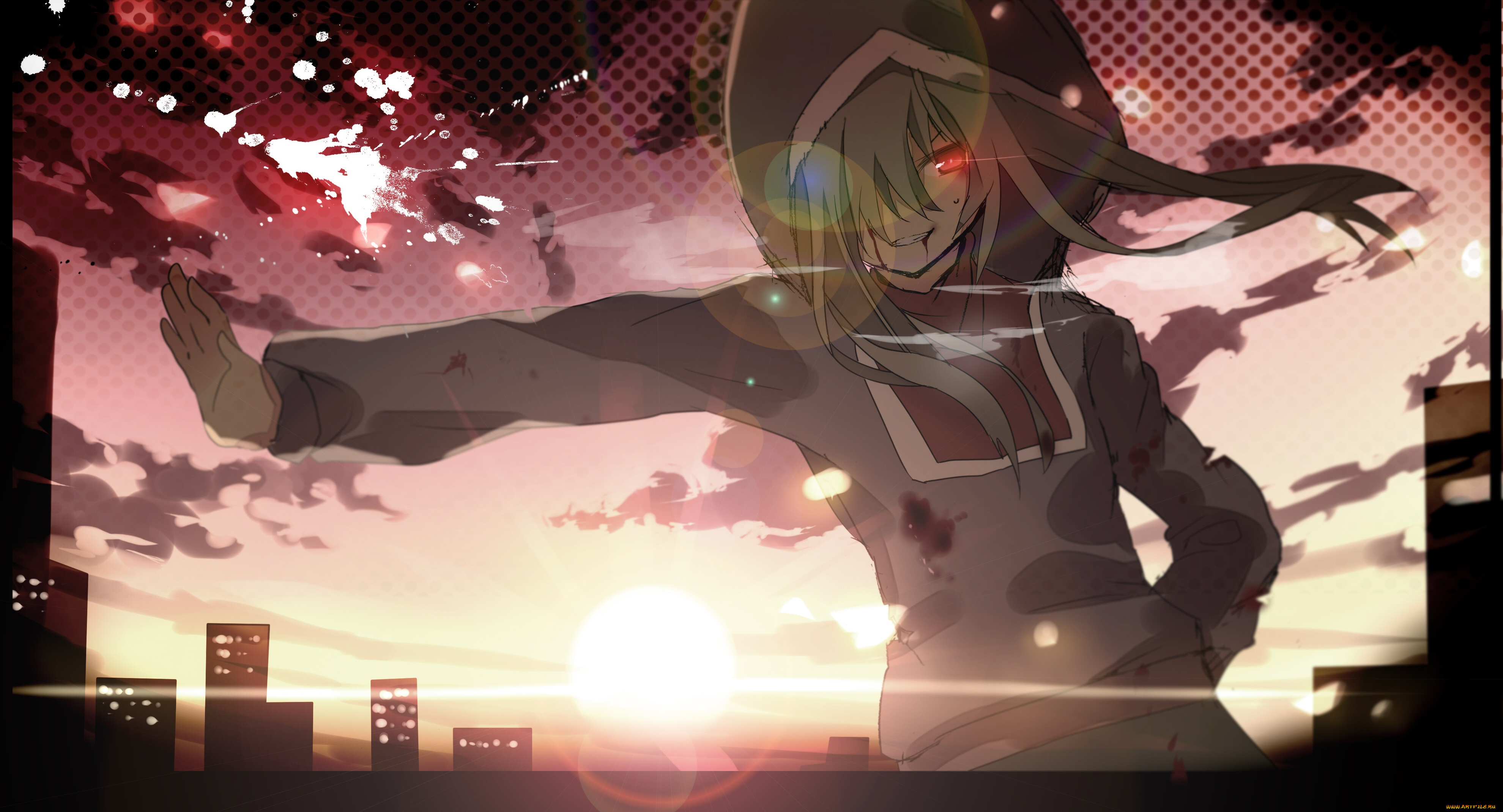 аниме, kagerou, project, арт, vocaloid, kagerou, project, aiharafu, kido, tsubomi, капюшон, взгляд, город