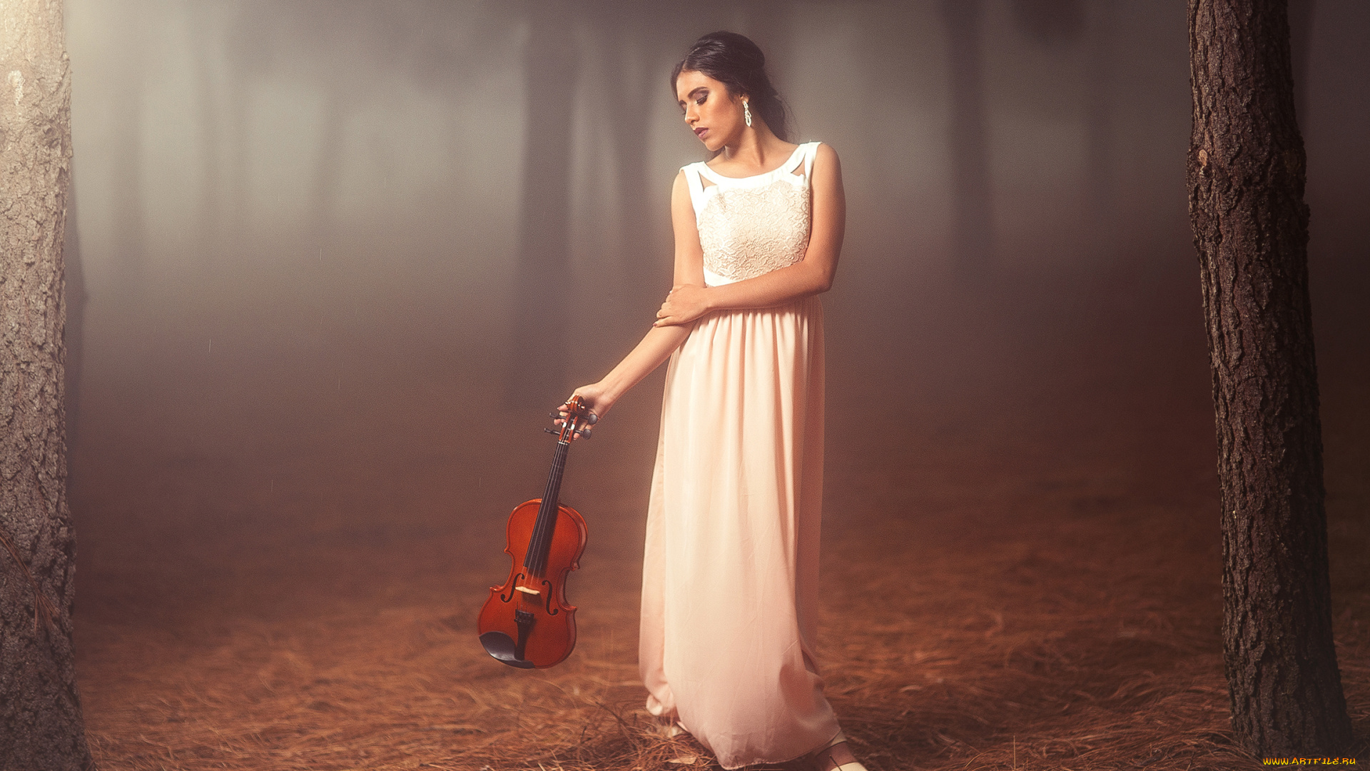 музыка, -, другое, настроение, лес, платье, скрипка, девушка