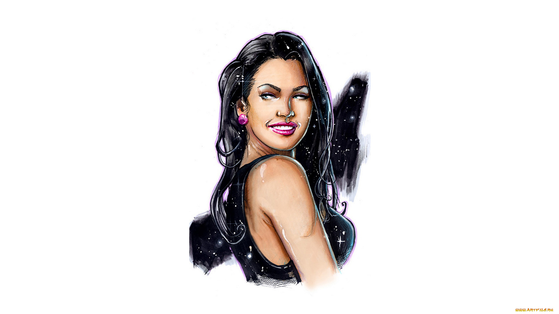 рисованное, люди, улыбка, взгляд, фон, девушка