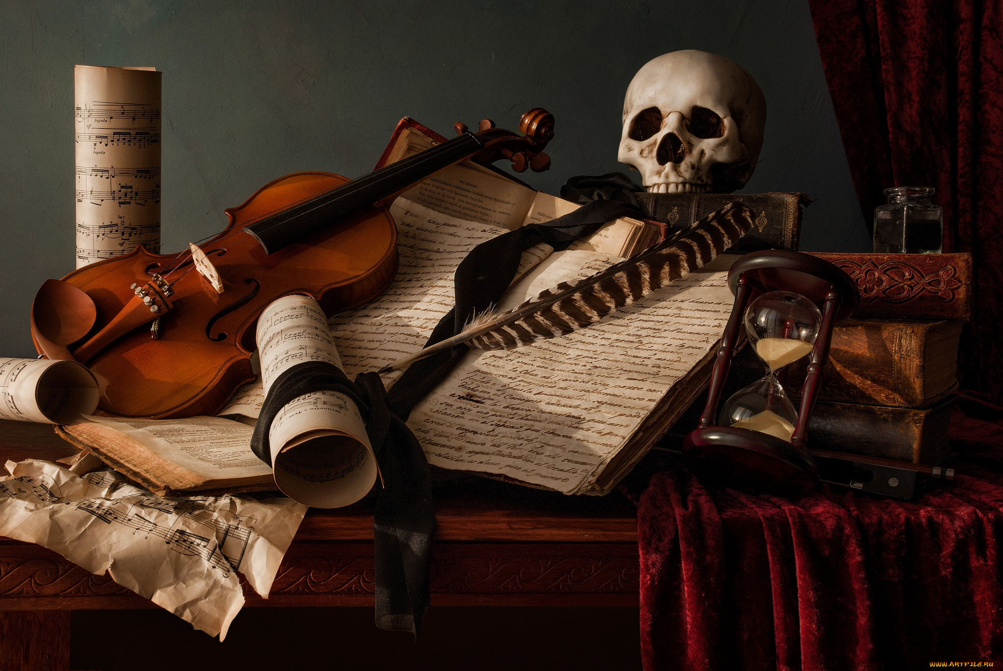музыка, -музыкальные, инструменты, скрипка, череп