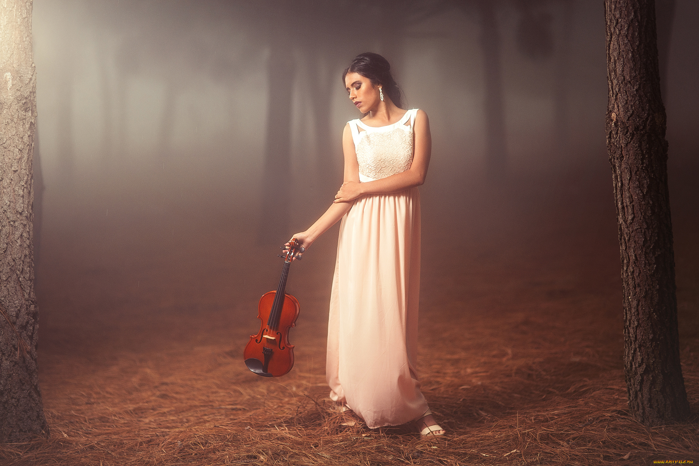 музыка, -, другое, настроение, лес, платье, скрипка, девушка