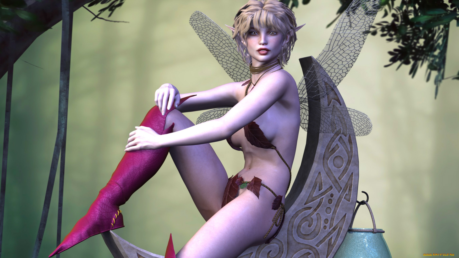 3д, графика, эльфы, , elves, девушка, взгляд, фон