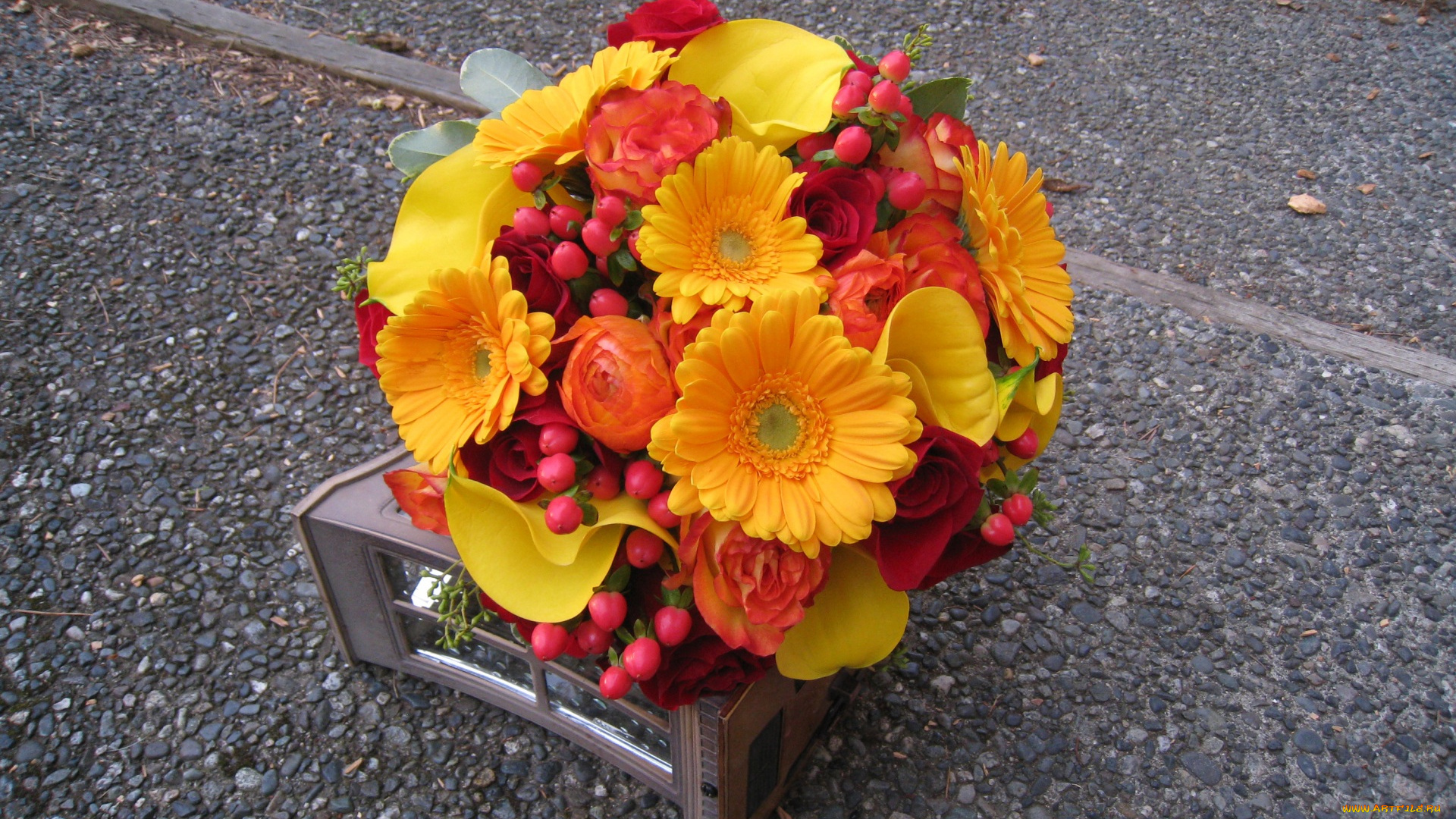 цветы, букеты, , композиции, асфальт