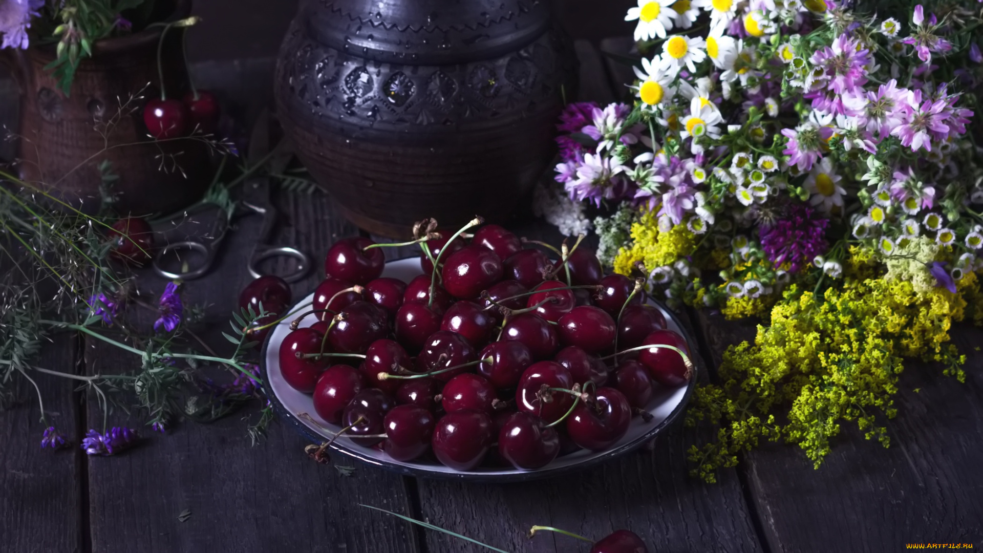 еда, вишня, , черешня, ягоды, цветы, лето, черешня