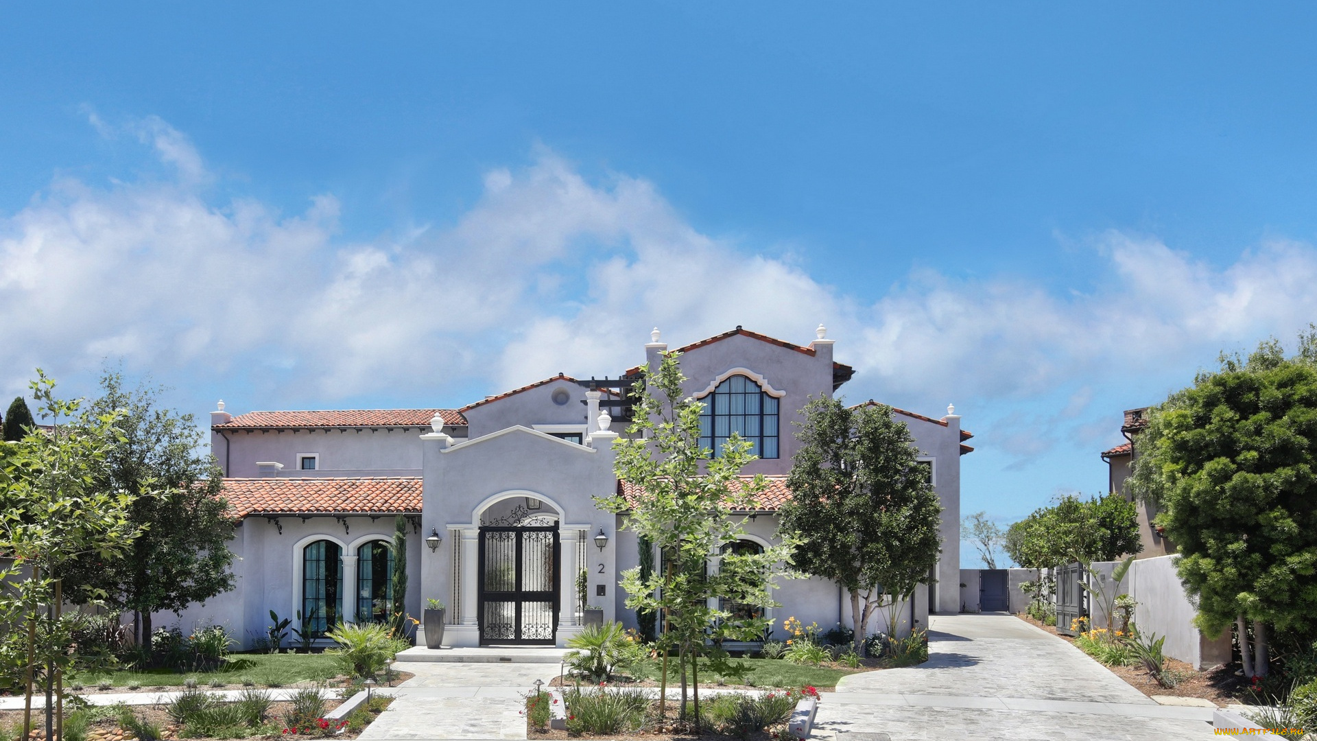 города, -, здания, , дома, забор, деревья, облака