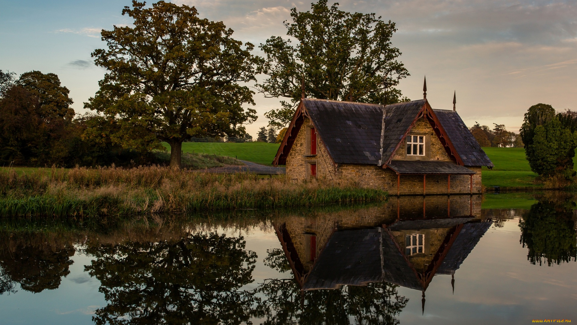 ирландия, города, -, пейзажи, водоем, дом, деревья