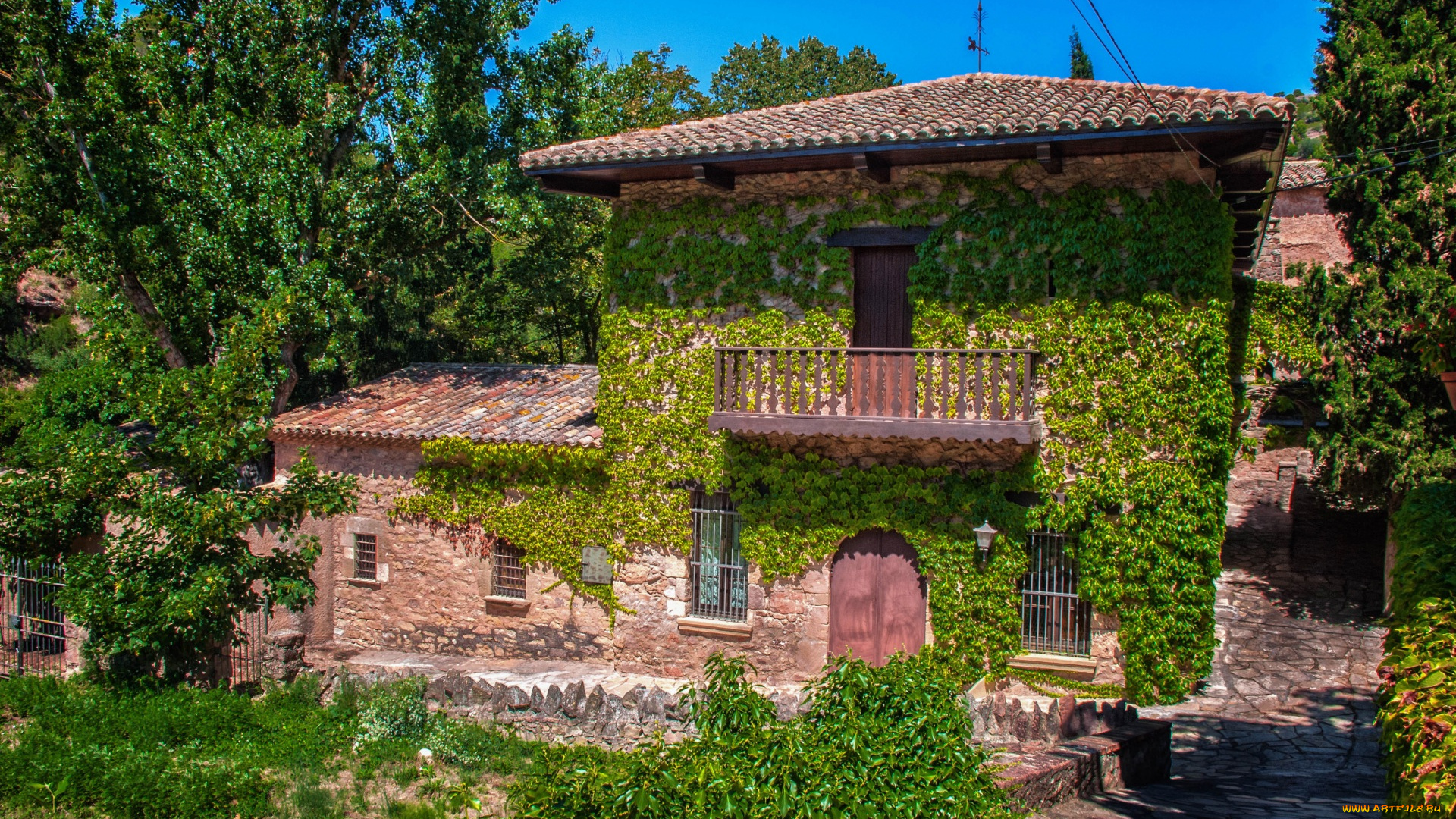 испания, города, -, здания, , дома, балкон, деревья