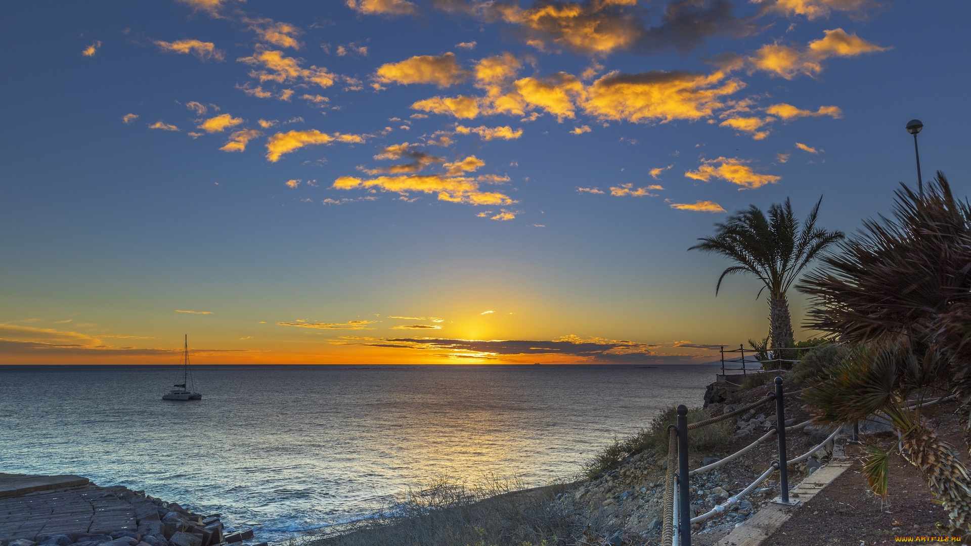 испания, природа, моря, океаны, яхта, море, фонарь, облака