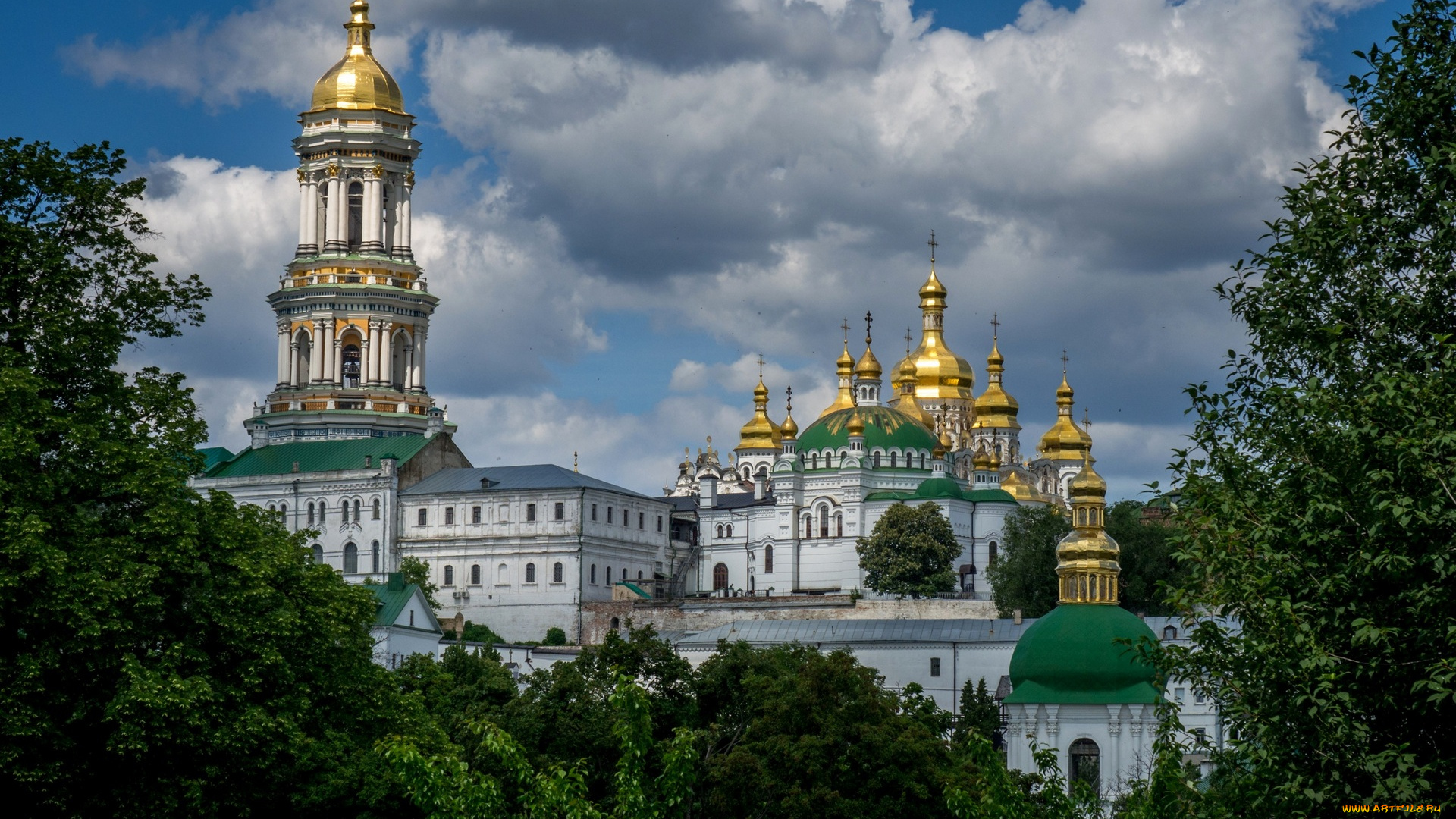 киев, города, киев, , украина, собор, деревья, облака