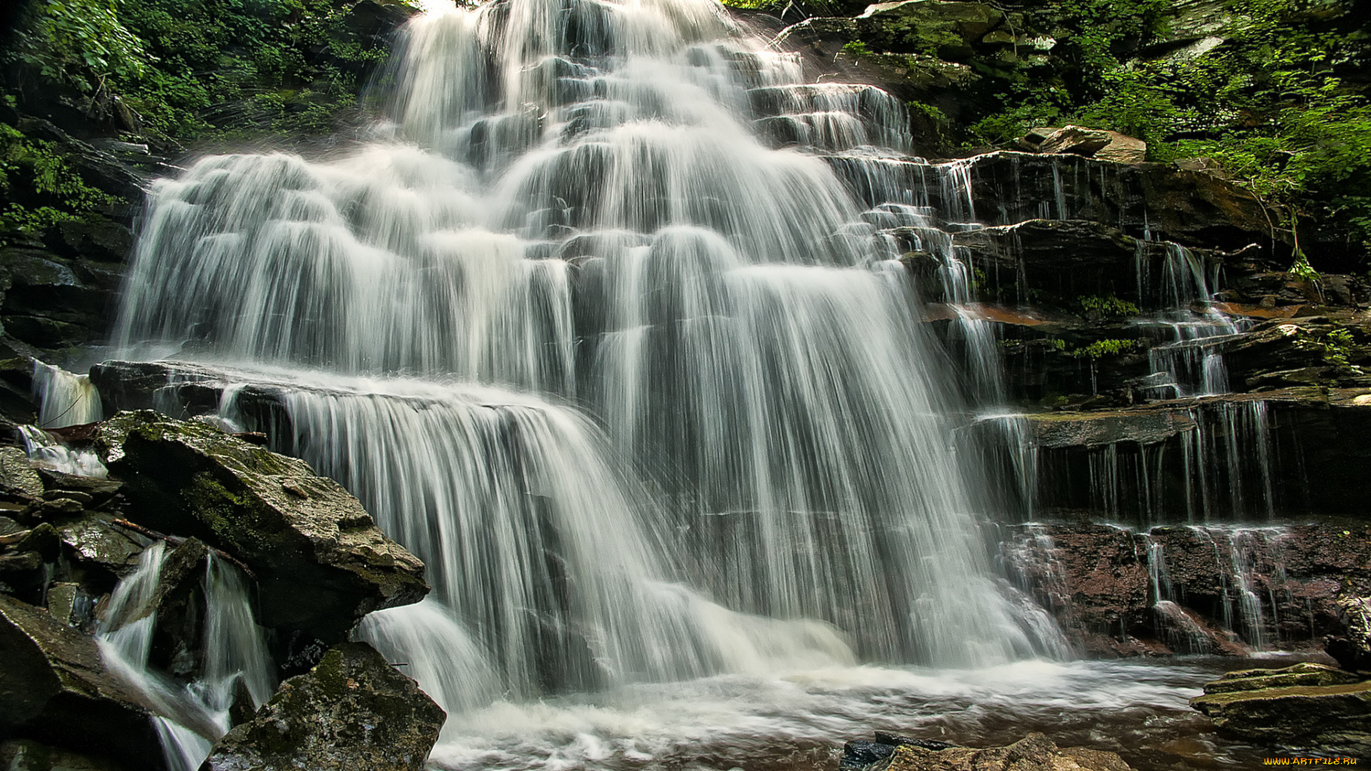 природа, водопады, водопад, река, лес