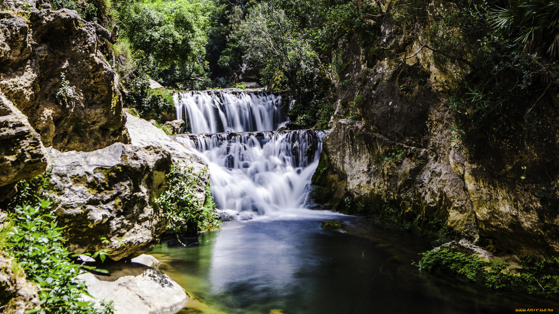 природа, водопады, водопад, река, лес
