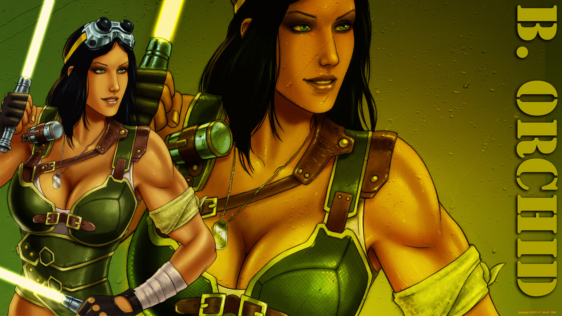 рисованное, комиксы, униформа, фон, девушка