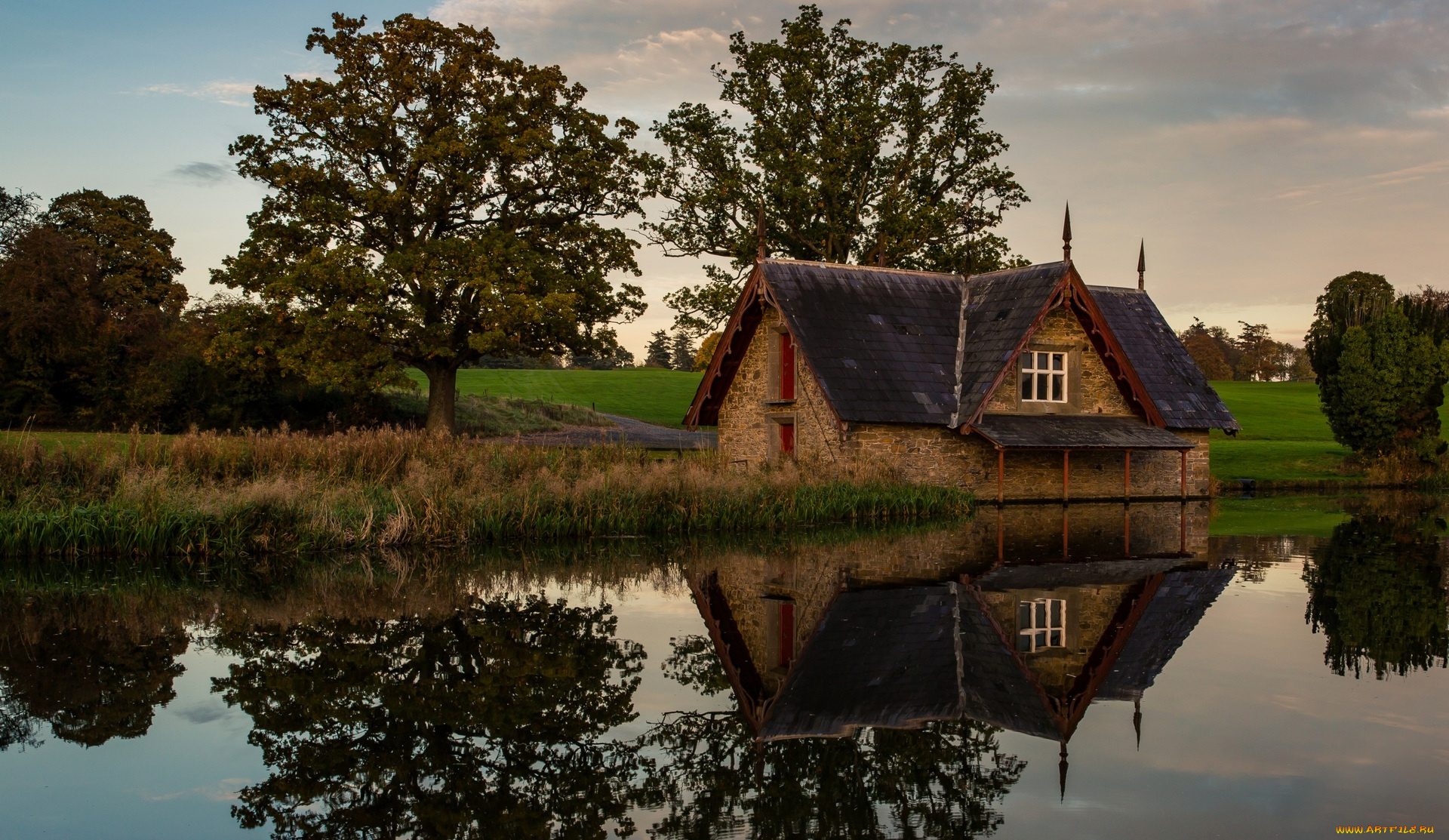 ирландия, города, -, пейзажи, водоем, дом, деревья