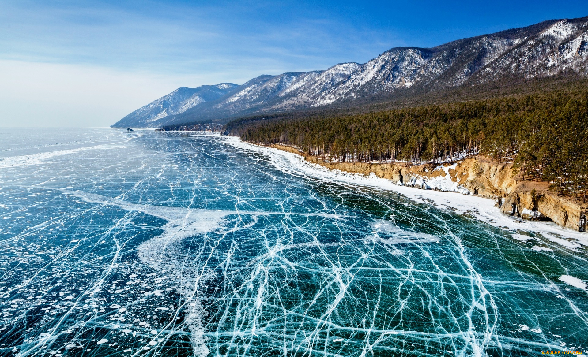 природа, побережье, байкал, озеро, лед, берег, горы, лес