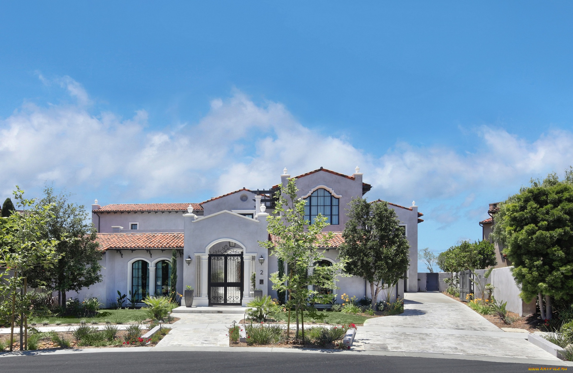 города, -, здания, , дома, забор, деревья, облака