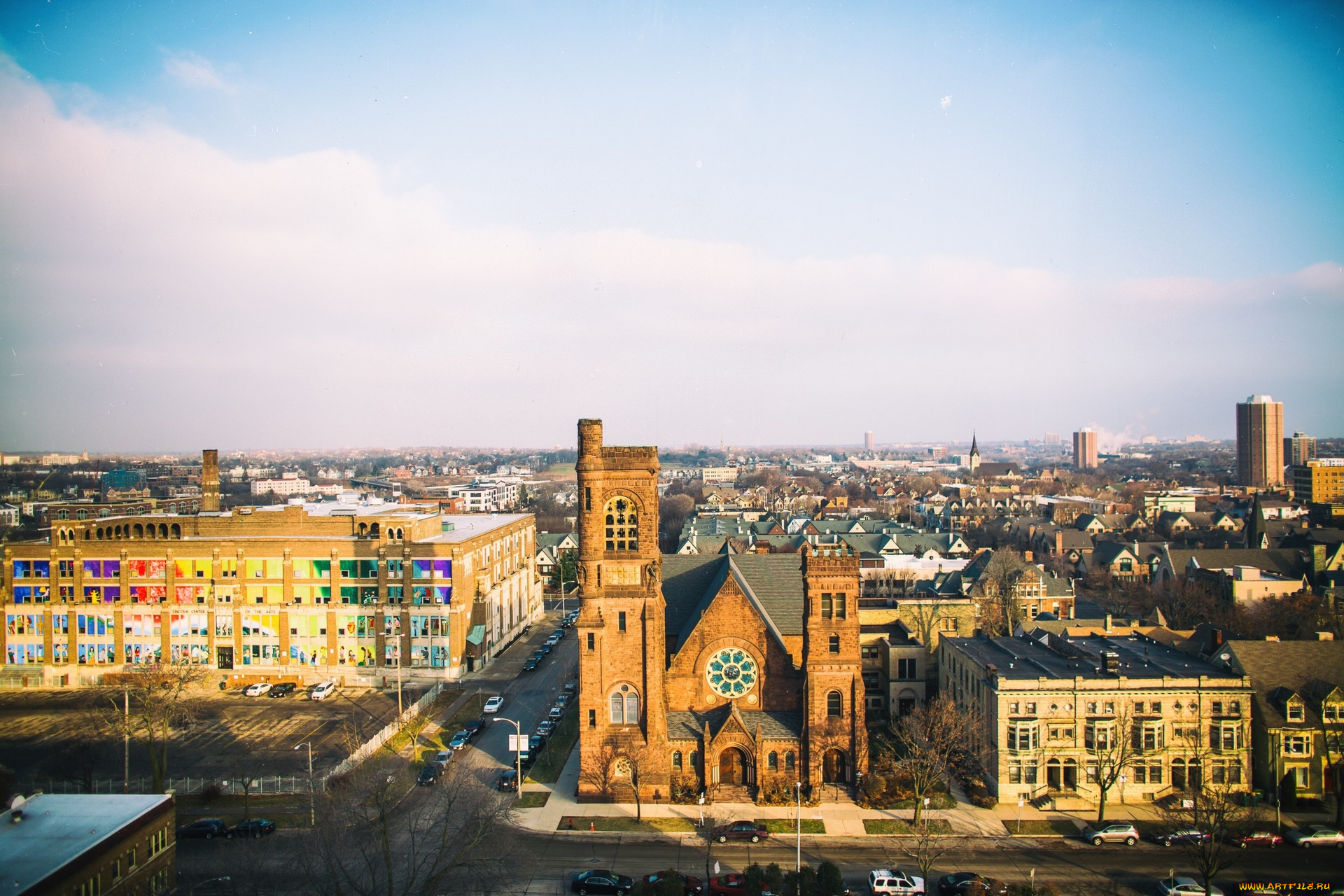 города, -, панорамы, машины, здания