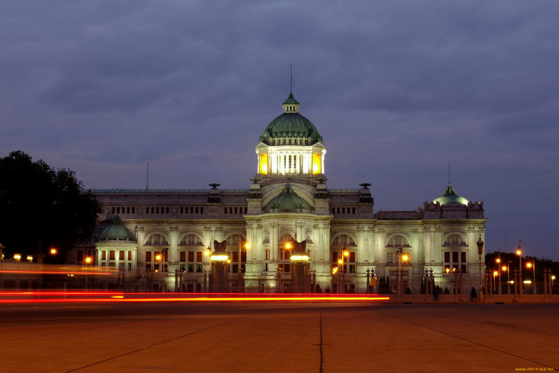 таиланд, города, -, огни, ночного, города, фонари, дерево, здание