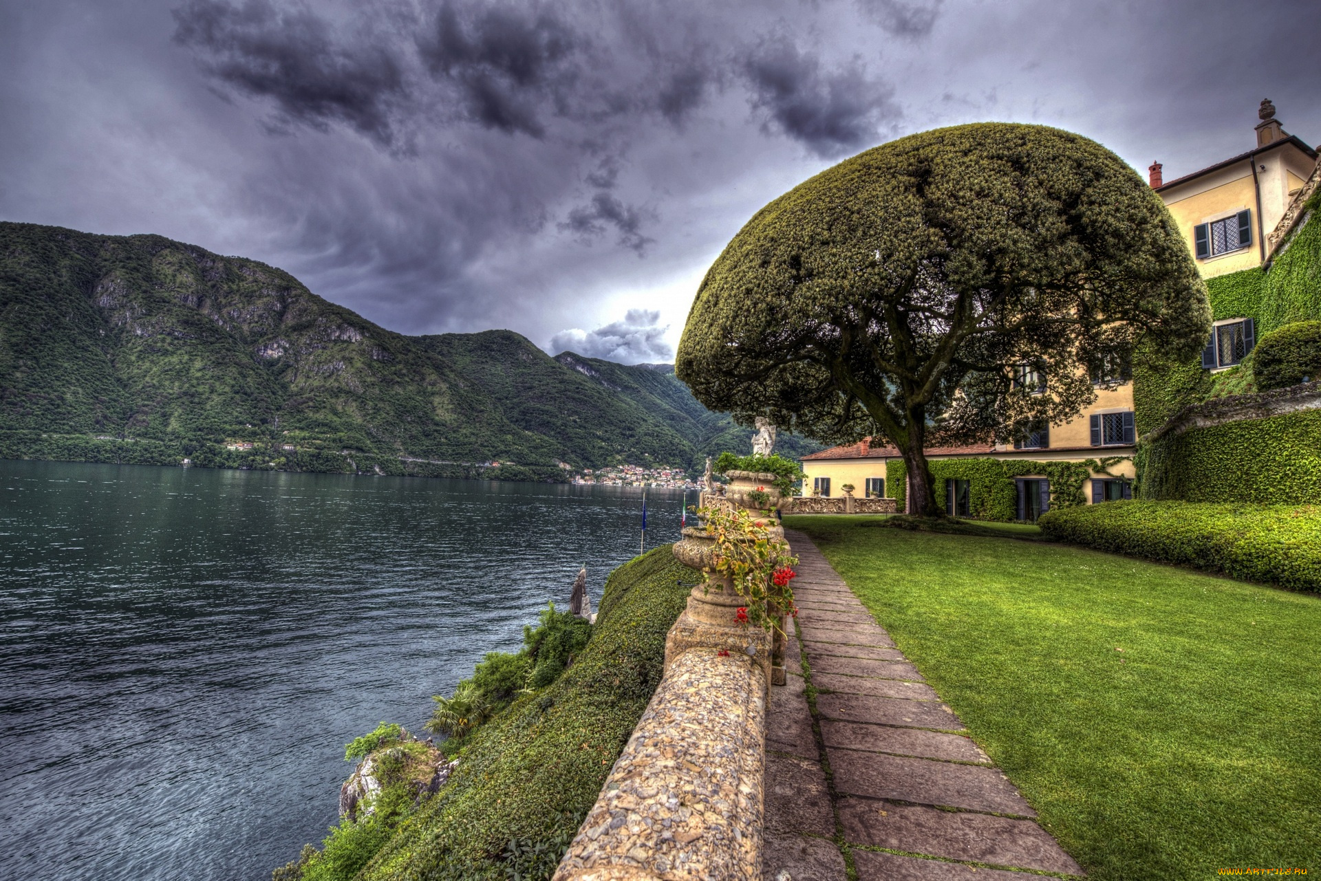 италия, города, -, пейзажи, горы, дерево, трава