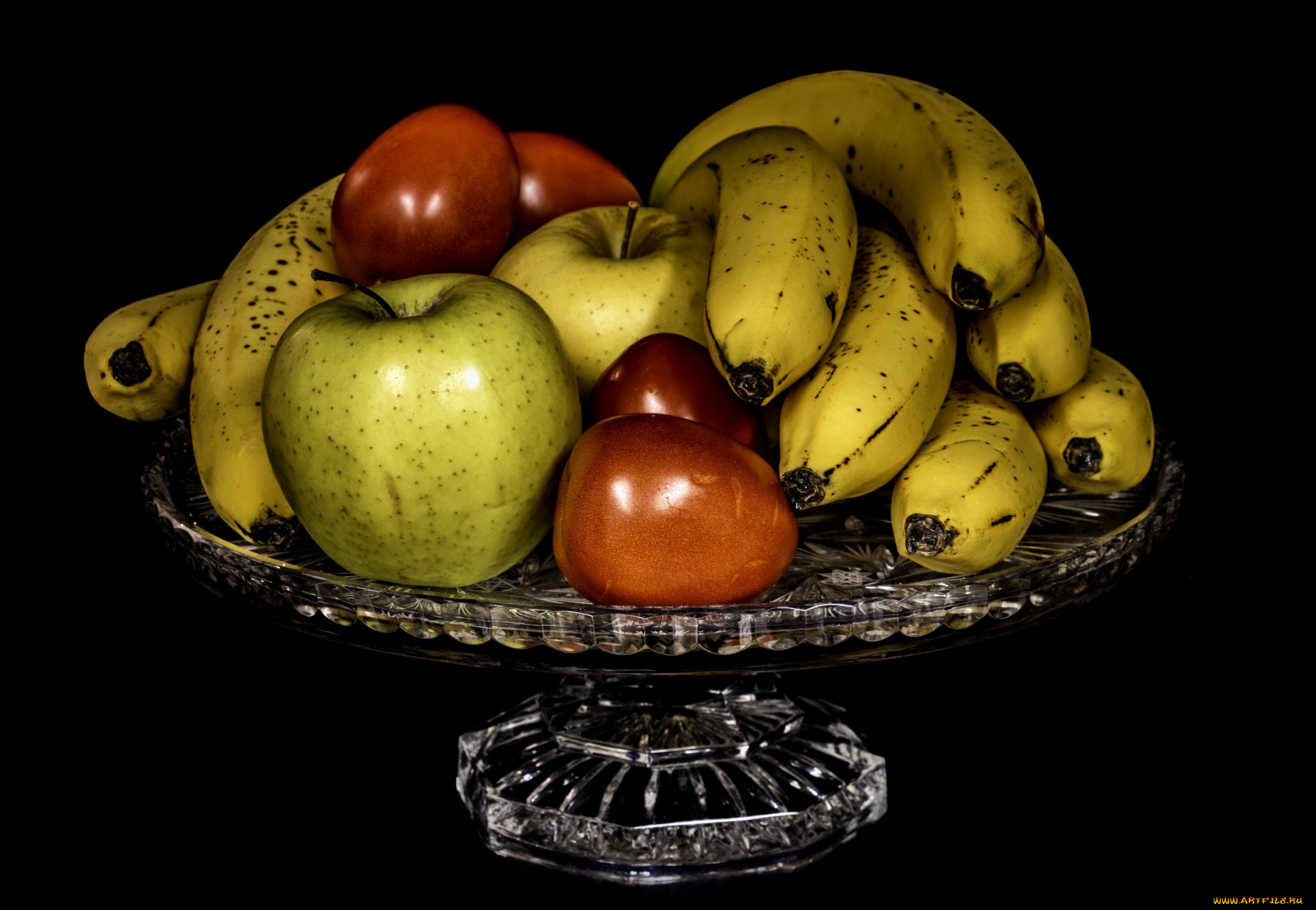 еда, натюрморт, черный, фон, яблоки, бананы