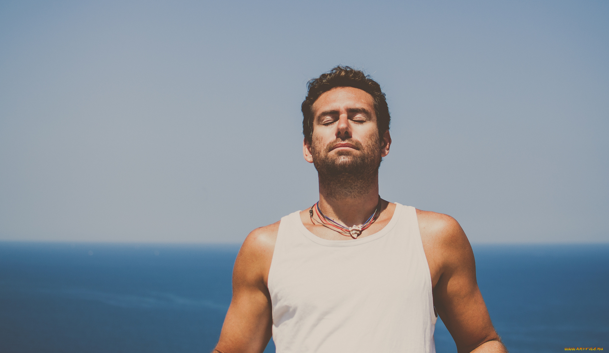 мужчины, -, unsort, небо, горизонт, спокойствие, ожерелье, мужчина, море