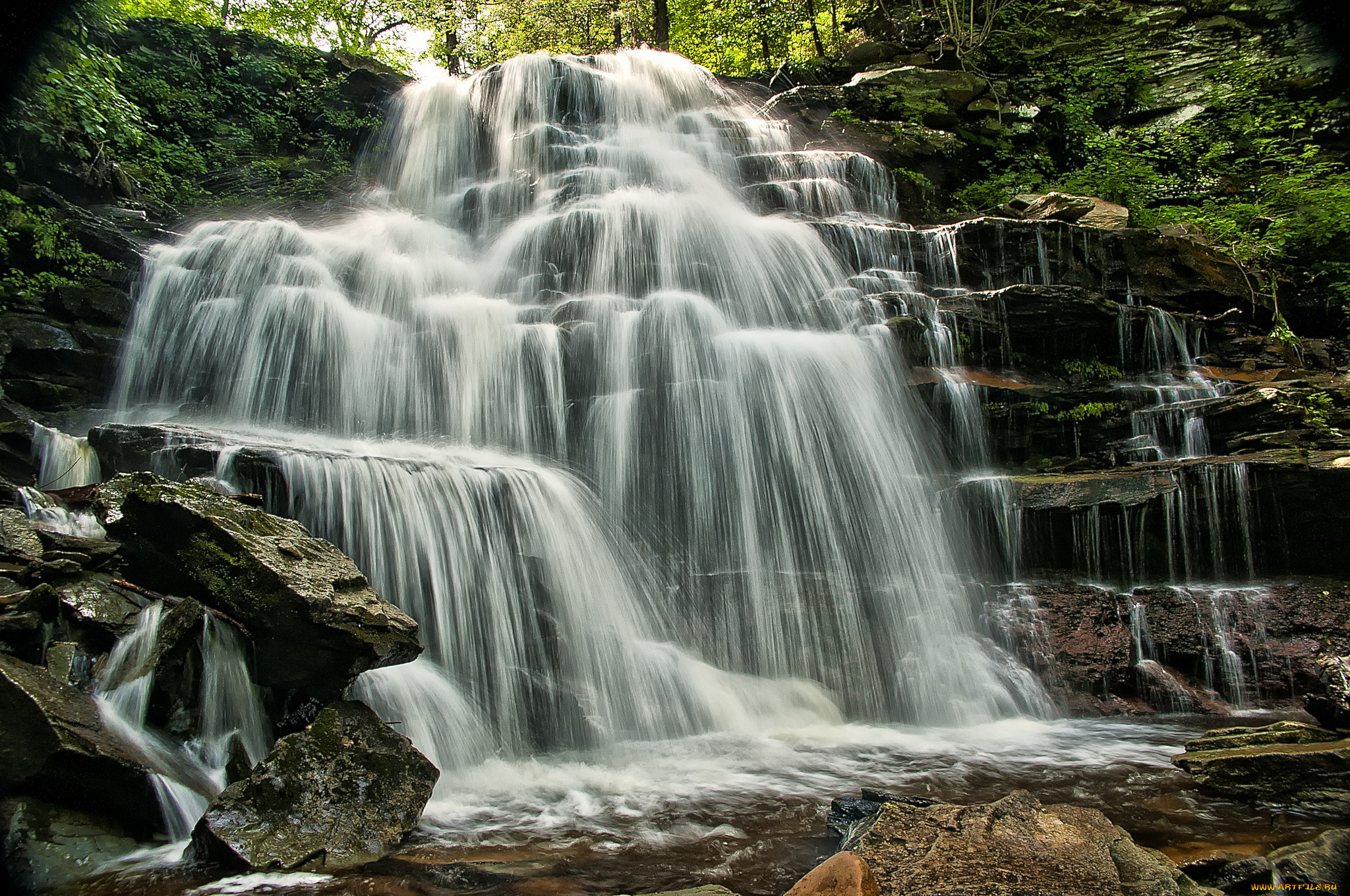 природа, водопады, водопад, река, лес