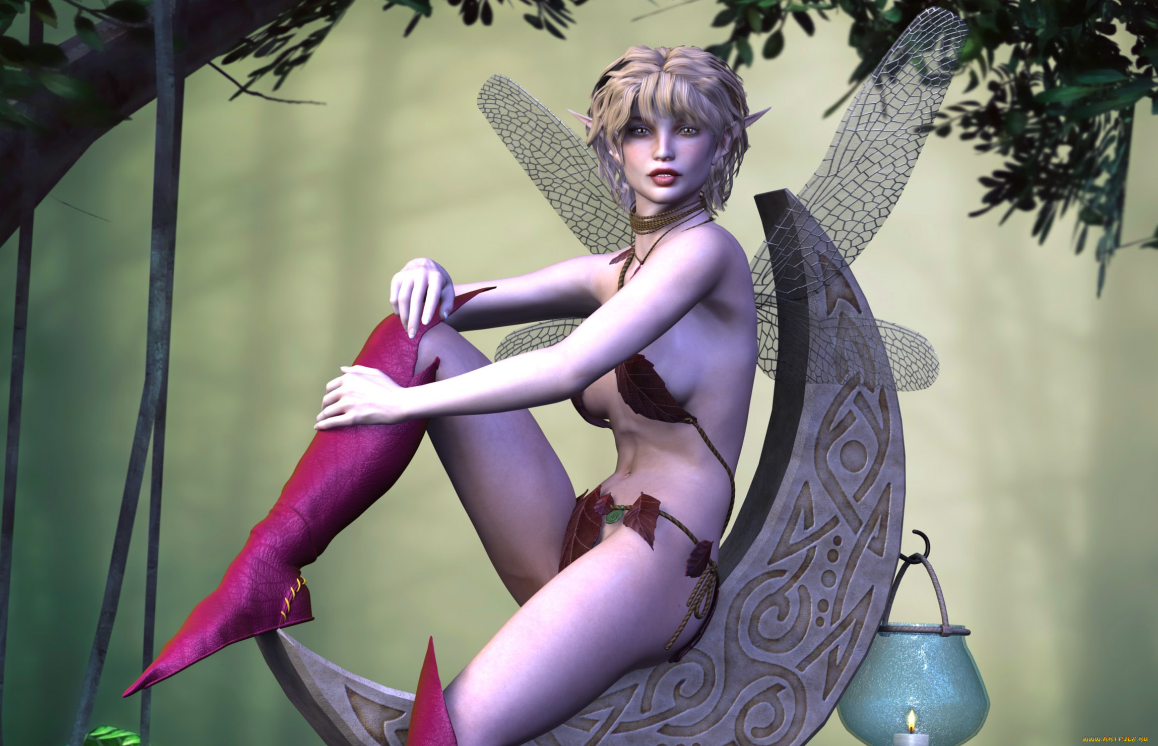 3д, графика, эльфы, , elves, девушка, взгляд, фон
