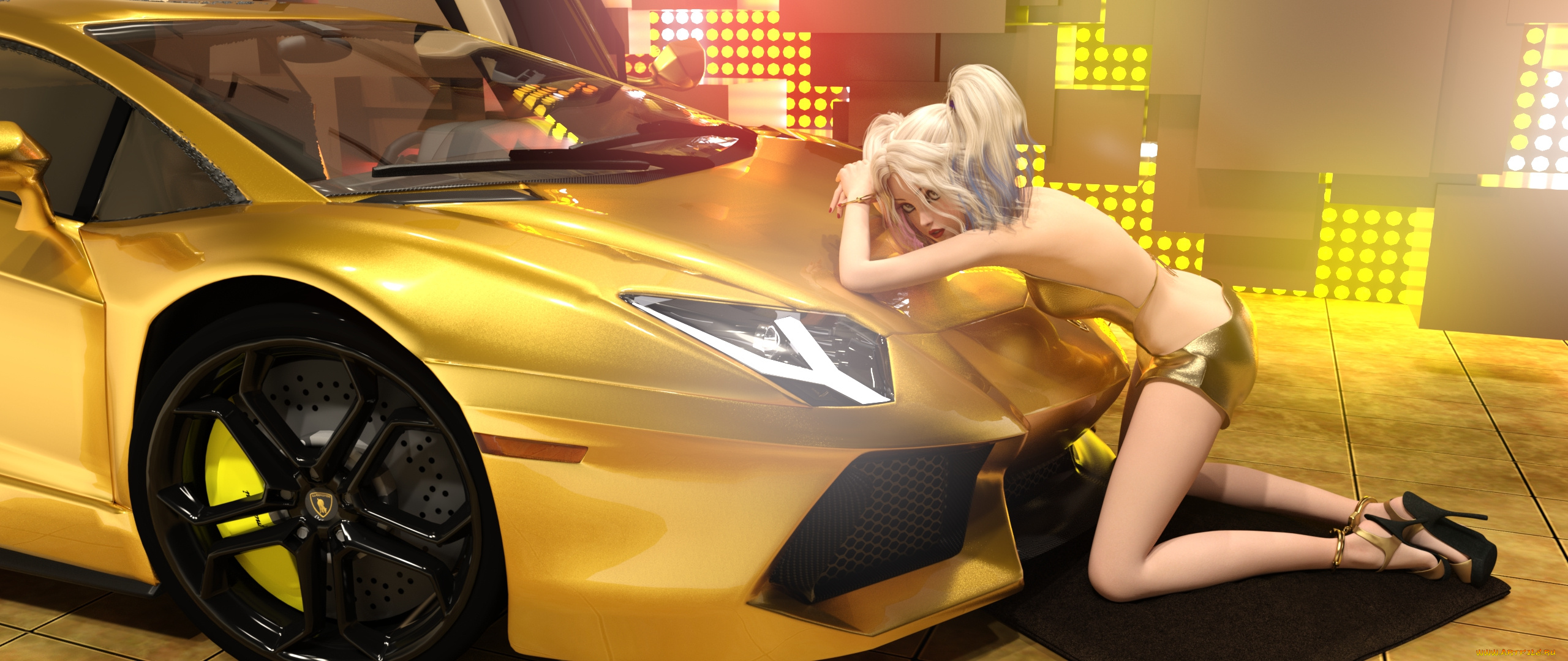 3д, графика, люди-авто, мото, , people-, car, , , moto, девушка, взгляд, фон, автомобиль