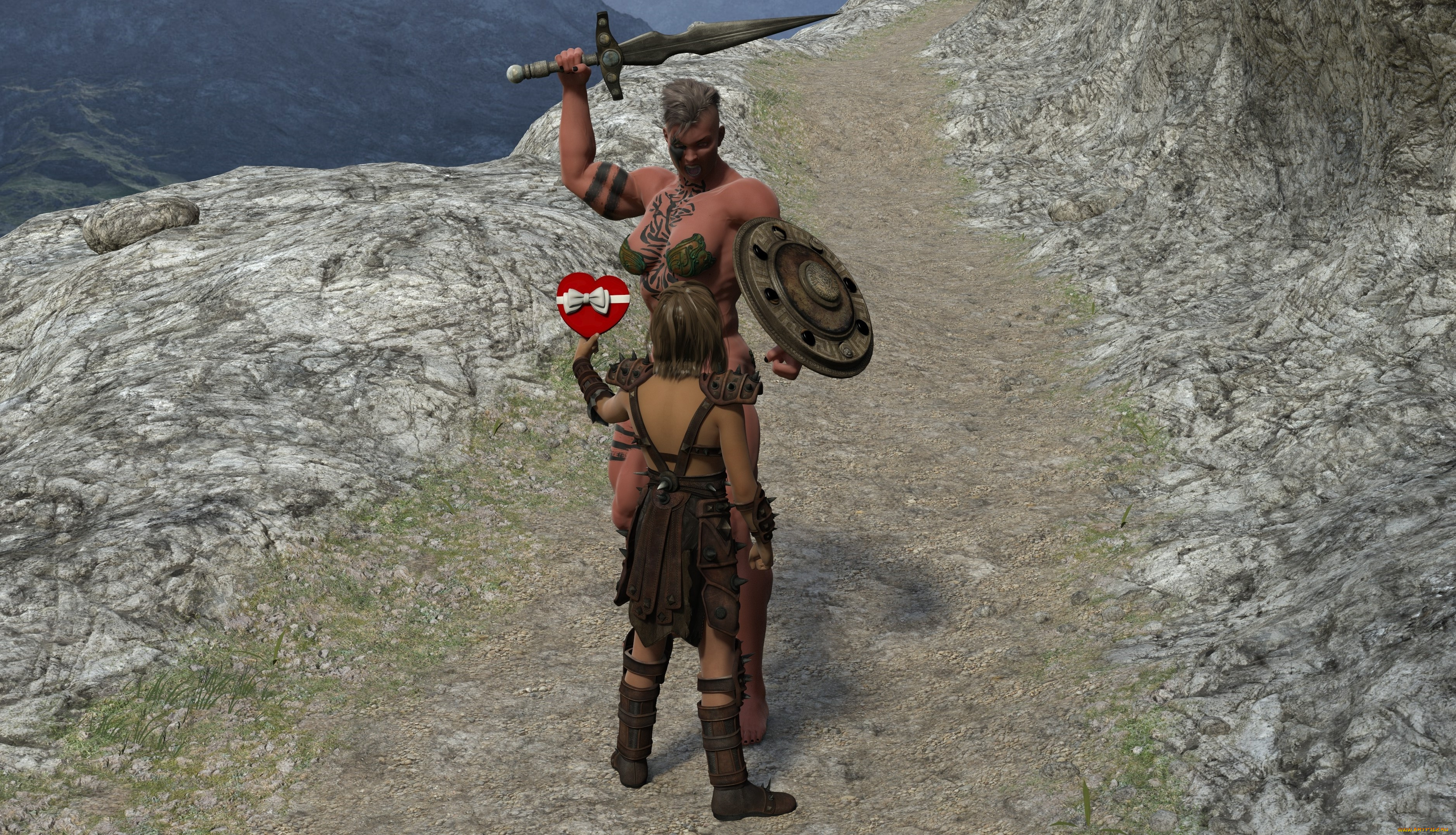 3д, графика, фантазия, , fantasy, девушки, взгляд, фон