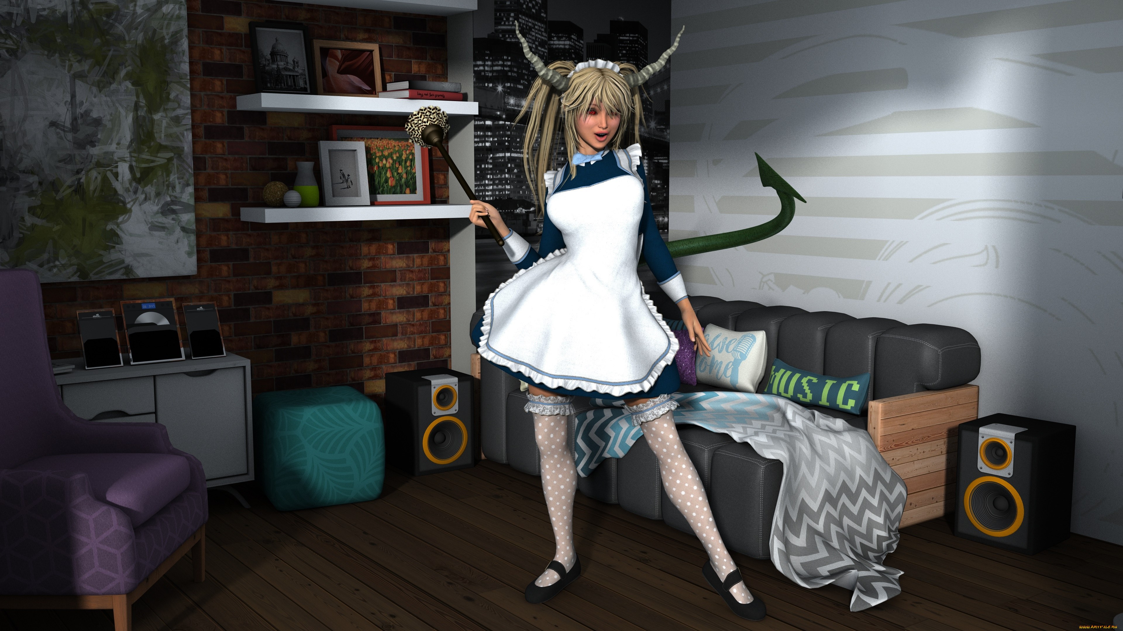 3д, графика, существа, , creatures, девушка, взгляд, фон