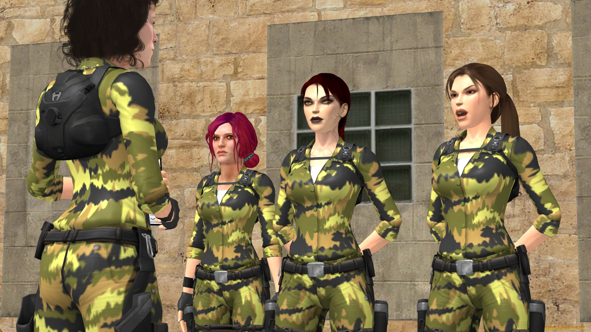 3д, графика, армия, , military, фон, девушки, взгляд