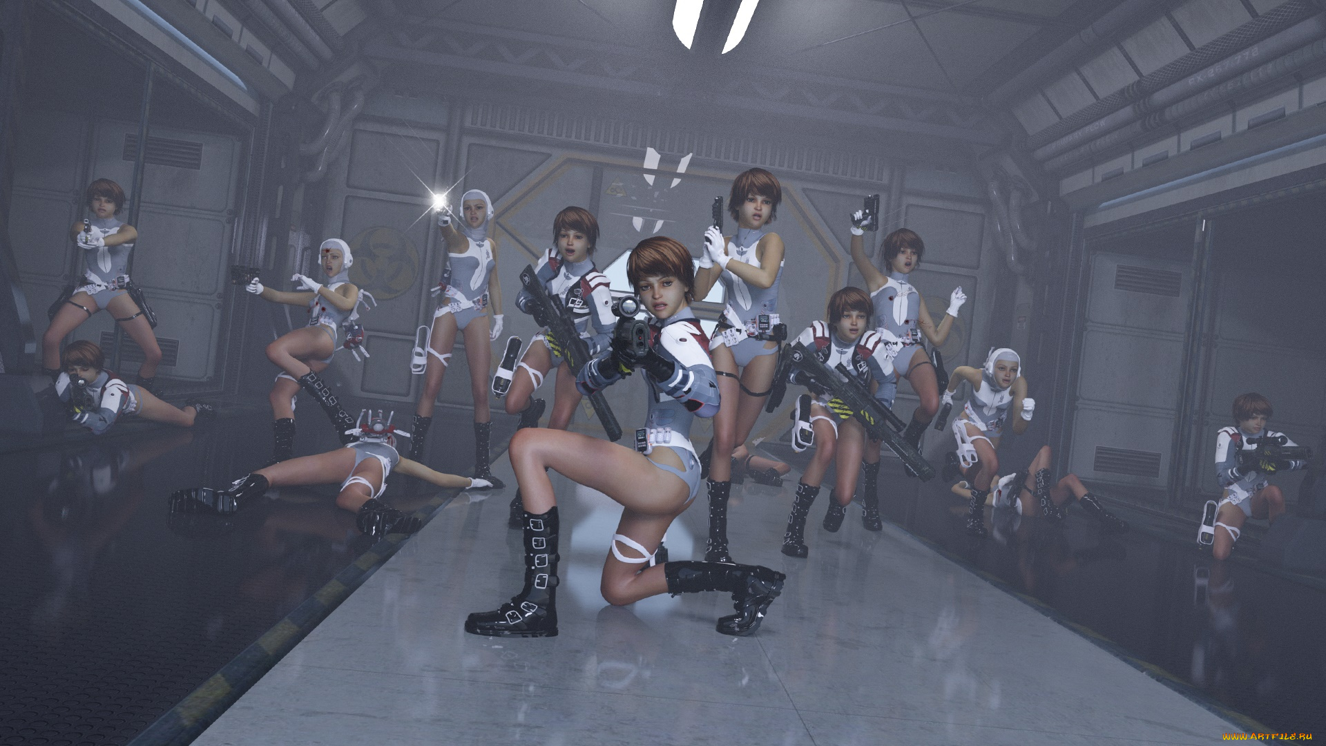 3д, графика, фантазия, , fantasy, девушки, оружие, фон, взгляд