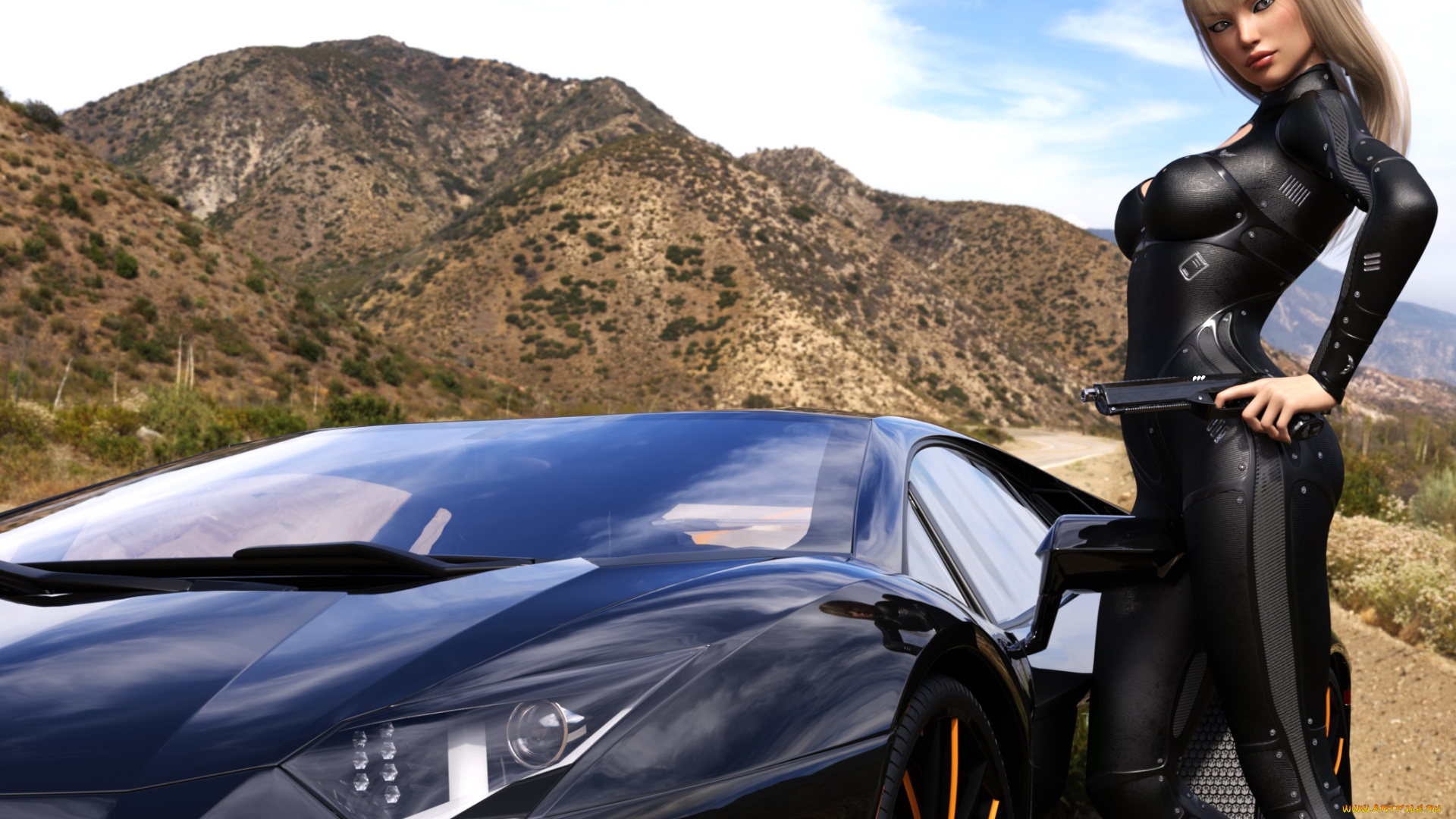 3д, графика, люди-авто, мото, , people-, car, , , moto, фон, взгляд, девушка