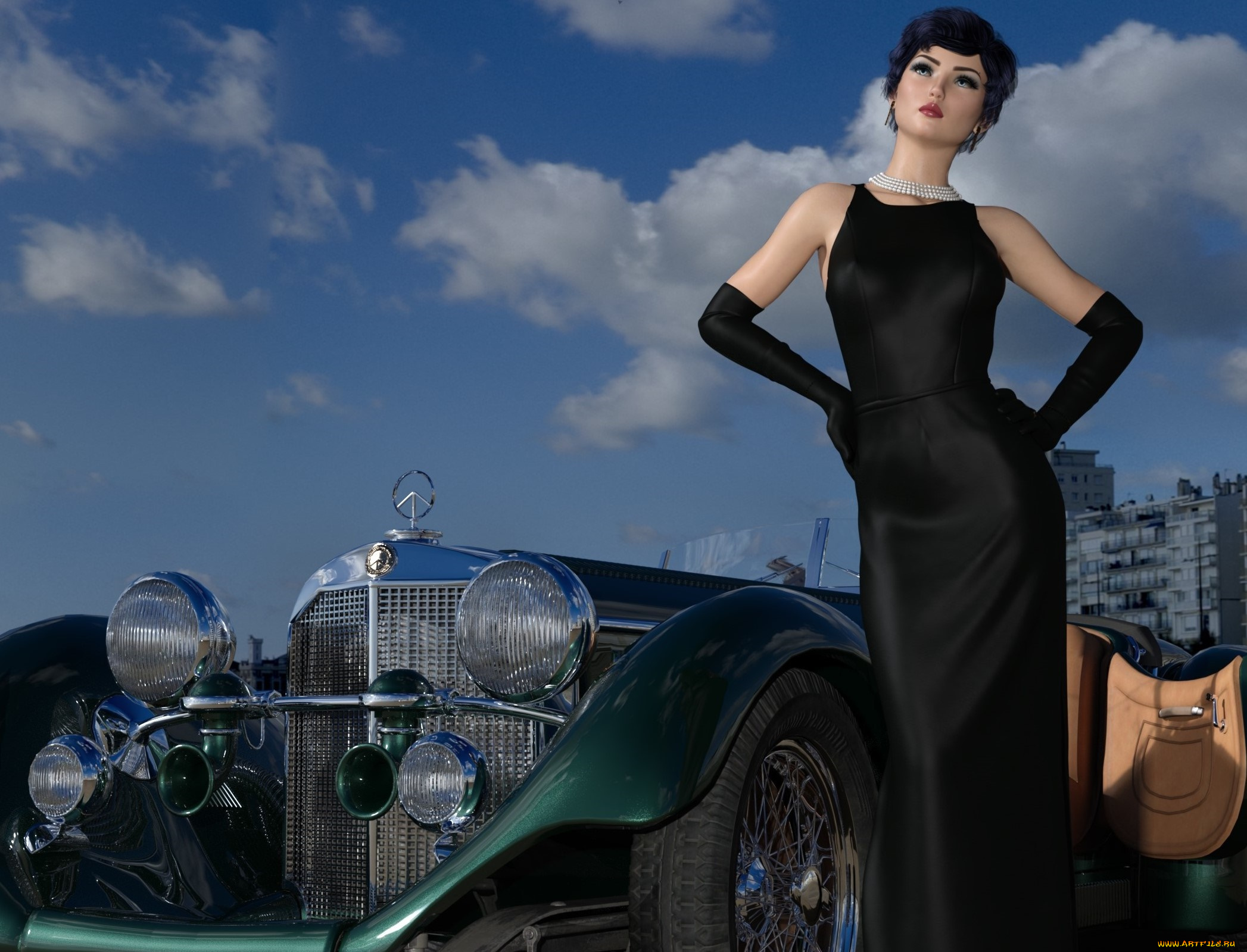 3д, графика, люди-авто, мото, , people-, car, , , moto, девушка, фон, взгляд