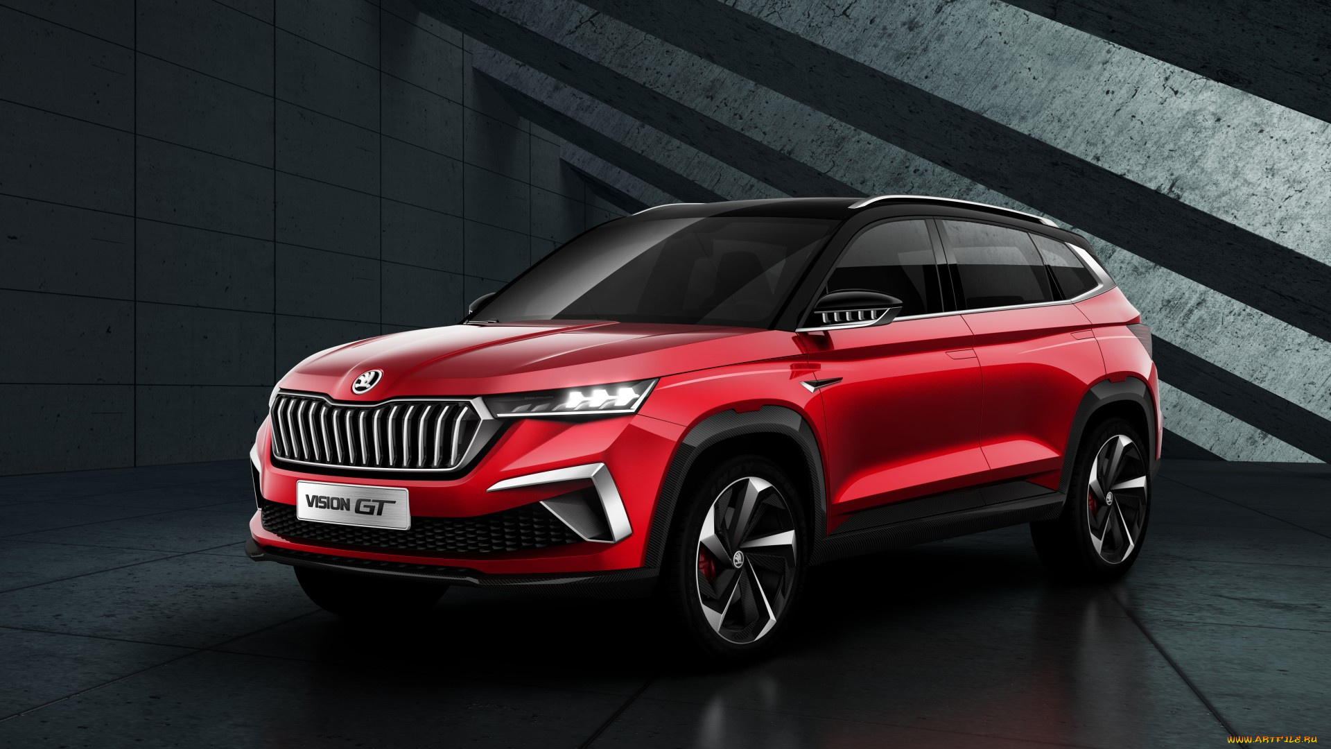 2019, skoda, vision, gt, автомобили, skoda, suv, концепт, 2019, vision, gt, красный, кроссовер