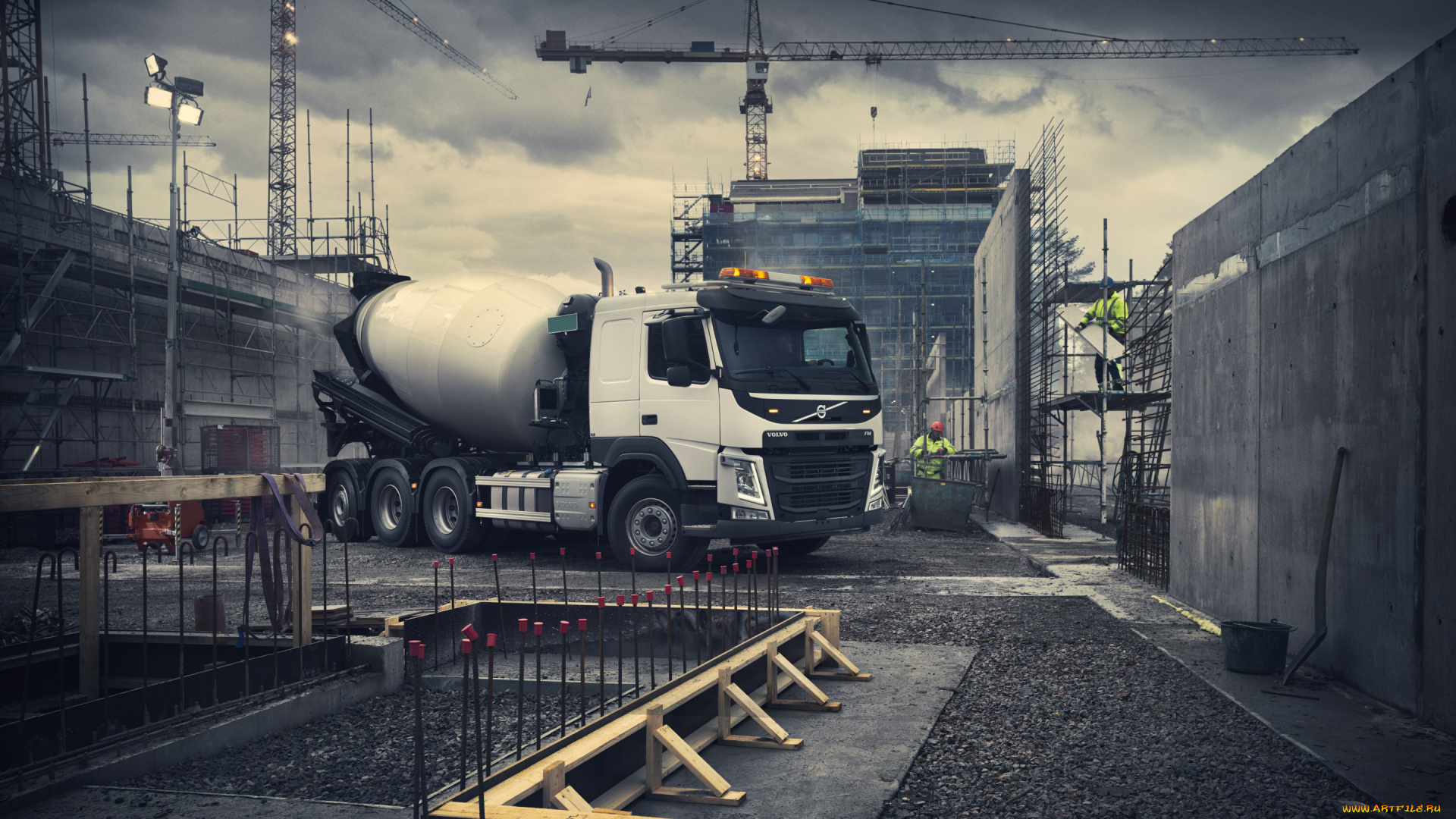 2019, volvo, fmx, автомобили, volvo, trucks, шведские, грузовики, транспортировка, бетона, белый, строительные, машины, автобетоносмеситель, 2019, volvo, fmx, стройка