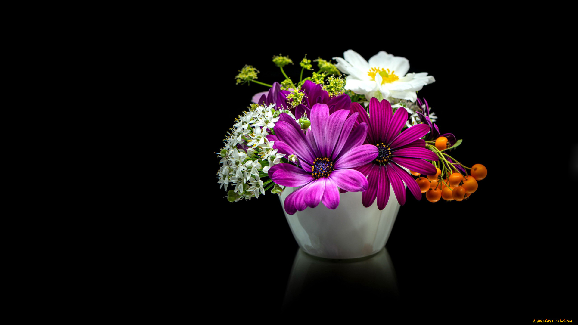 цветы, букеты, , композиции, рябина, остеопермум