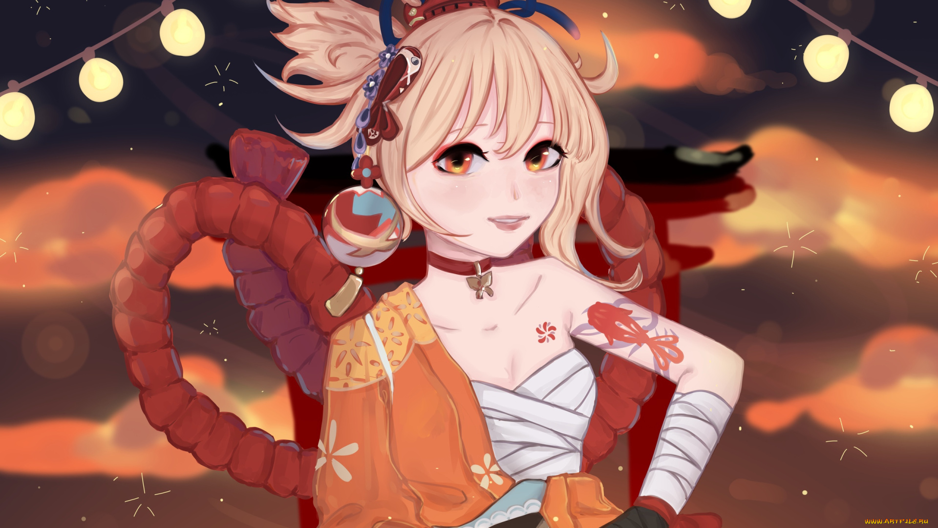 аниме, genshin, impact, девочка, лампочки