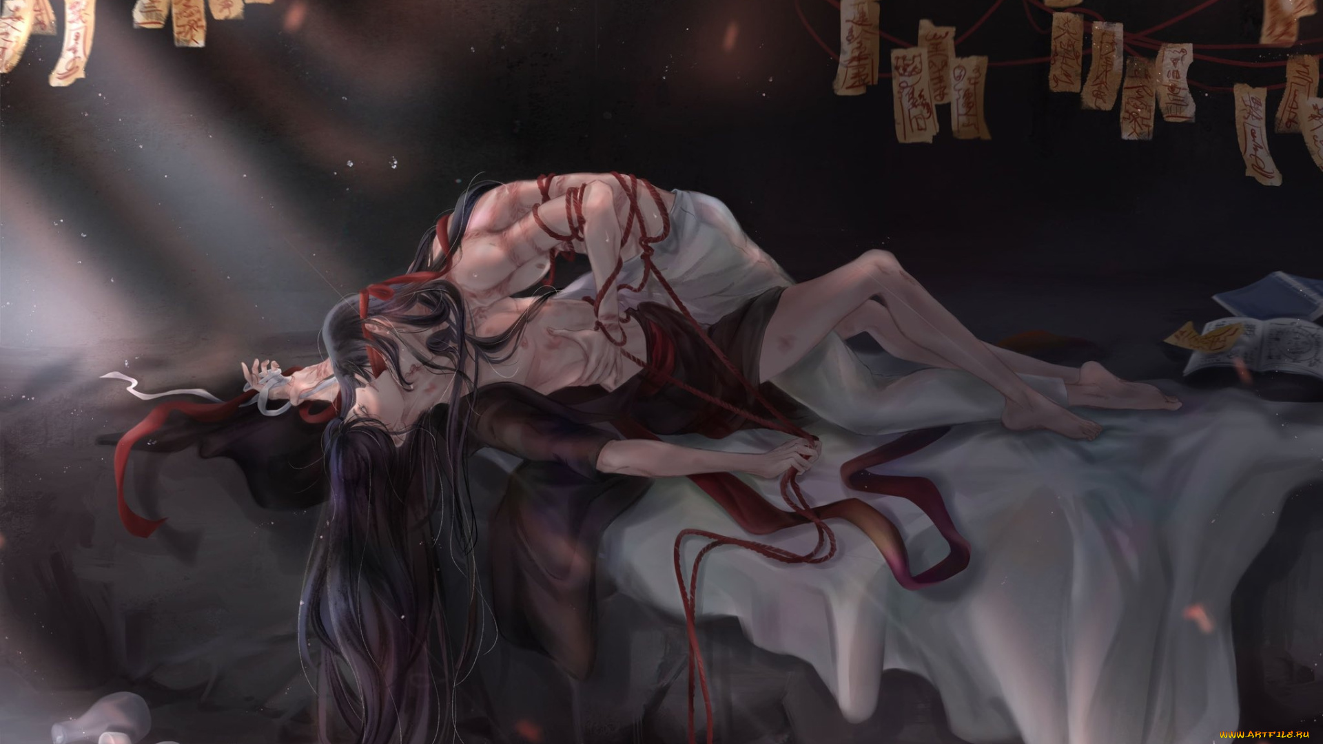 аниме, mo, dao, zu, shi, вэй, усянь, лань, ванцзы, постель, ленты