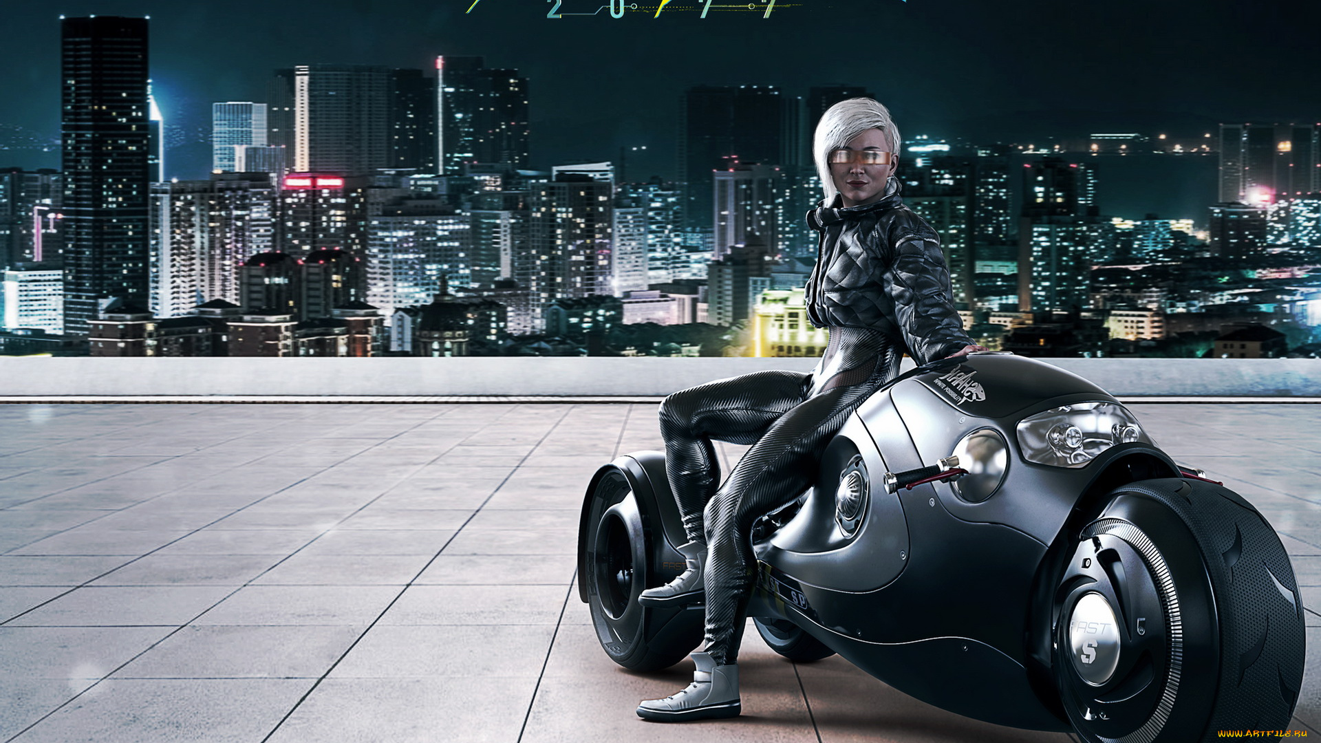 видео, игры, cyberpunk, 2077, девушка, фон, мотоцикл, город, униформа, очки