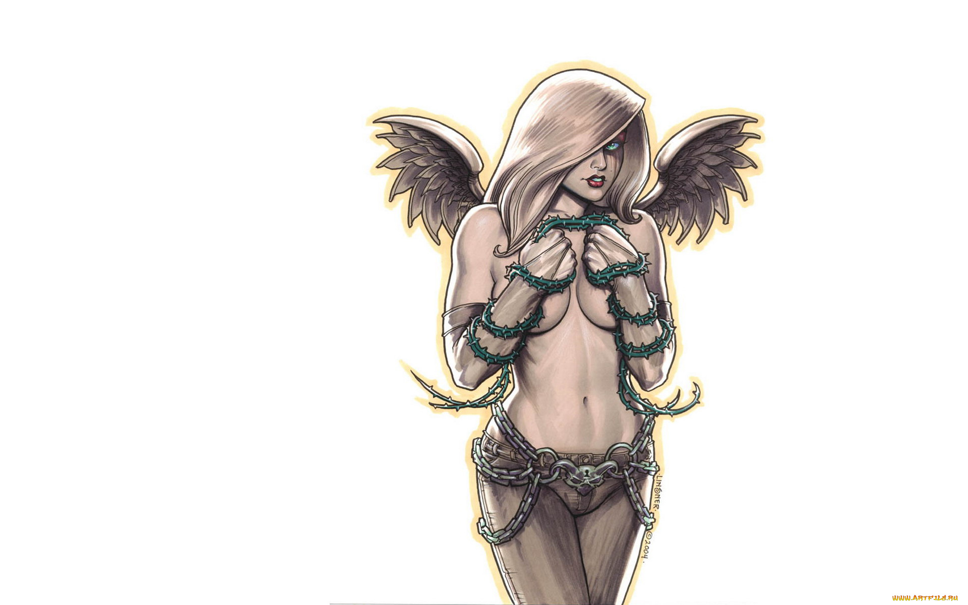 рисованное, joseph, michael, linsner, девушка, крылья, цепи, шипы