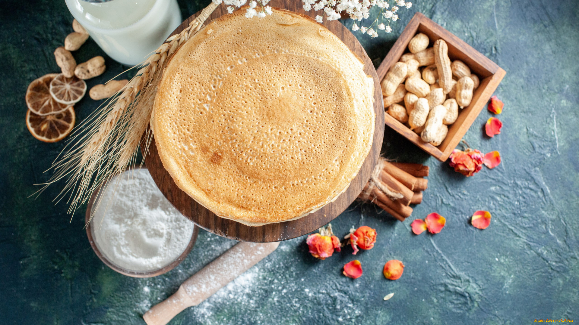 еда, блины, , оладьи, мука, корица, арахис, орехи