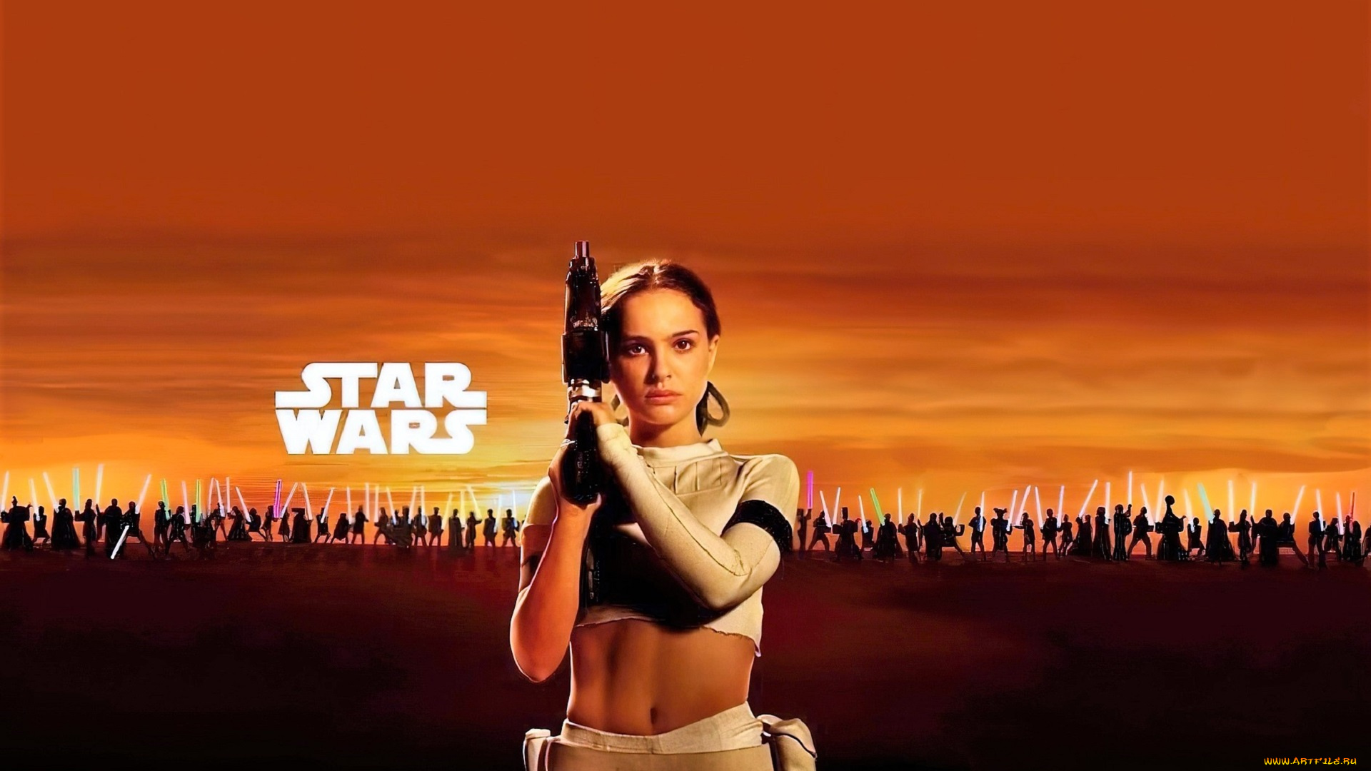 кино, фильмы, star, wars, армия, мечи, девушка, оружие, закат