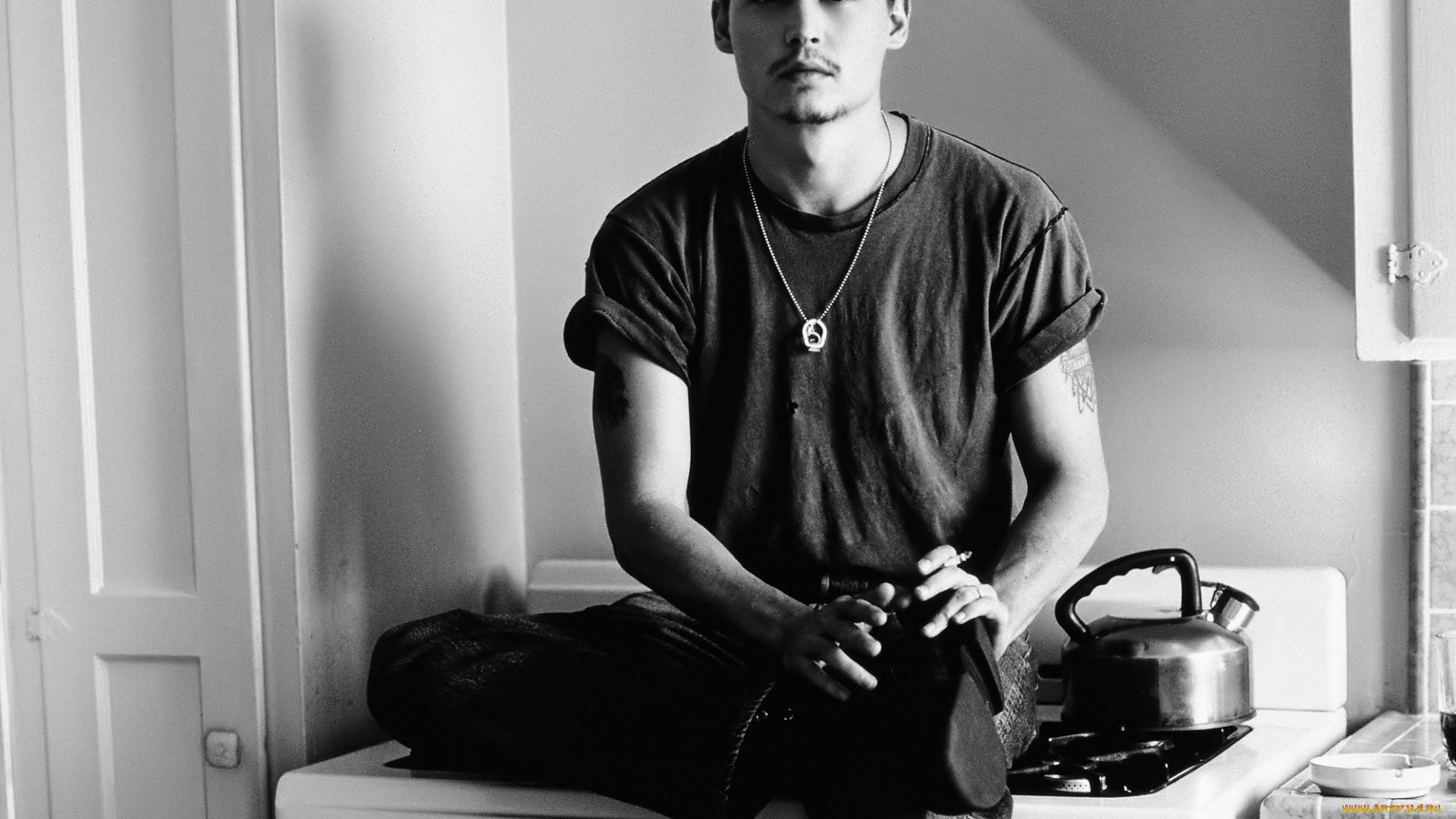 мужчины, johnny, depp, актер, футболка, плита, чайник