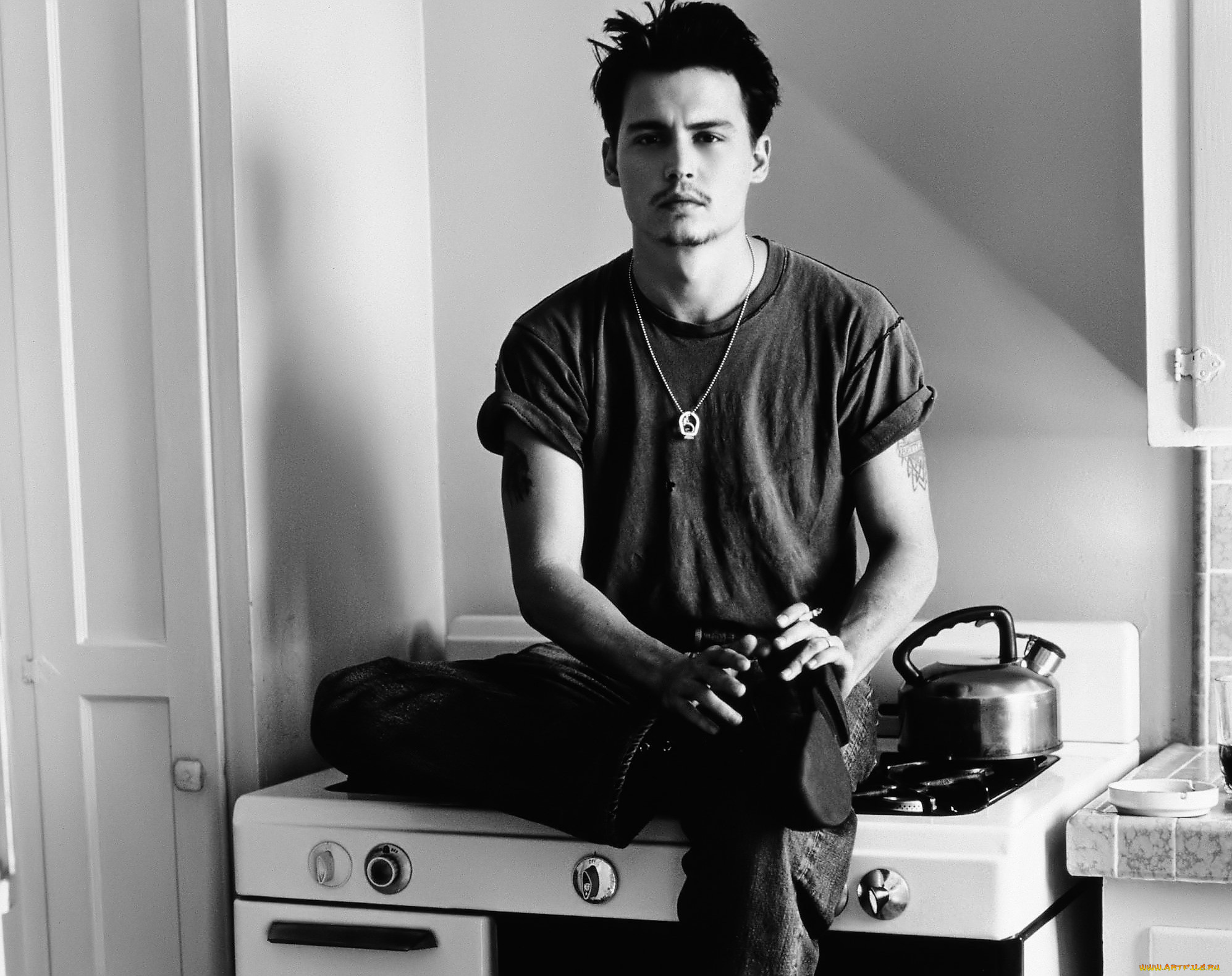 мужчины, johnny, depp, актер, футболка, плита, чайник