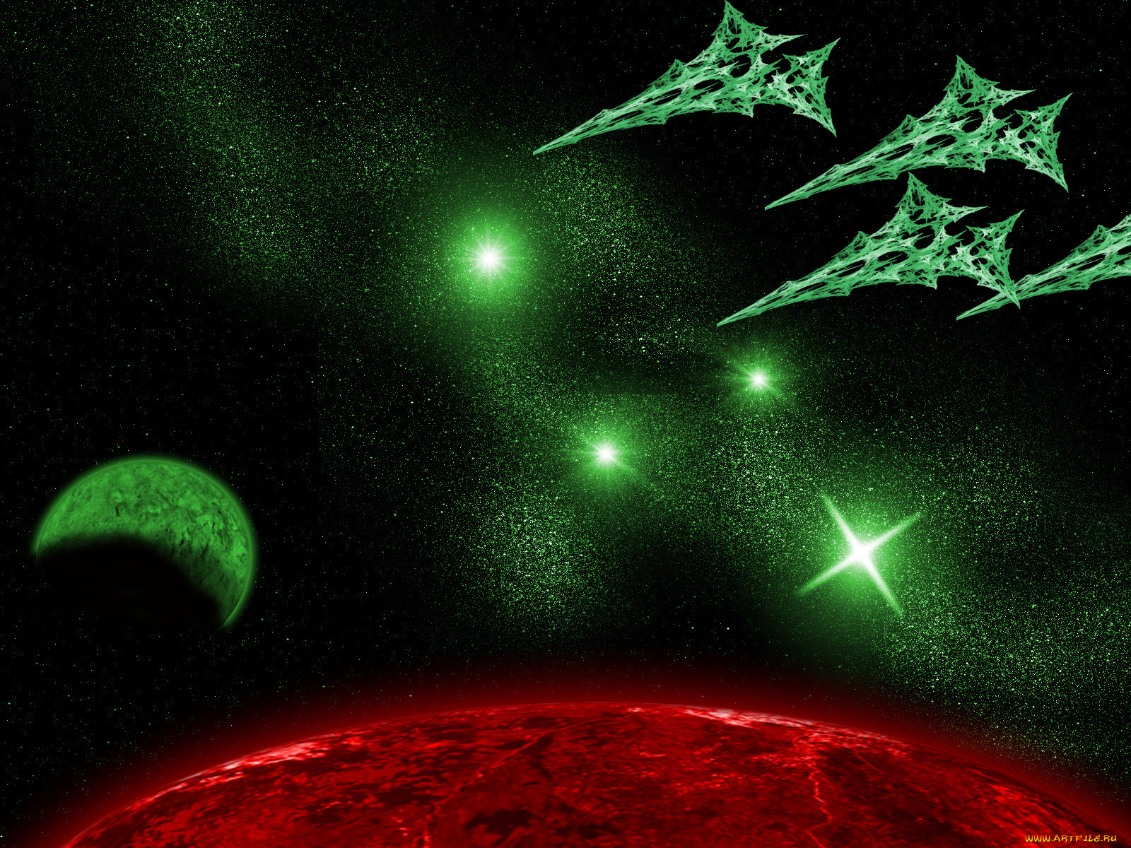 космос, арт, луна, звёзды