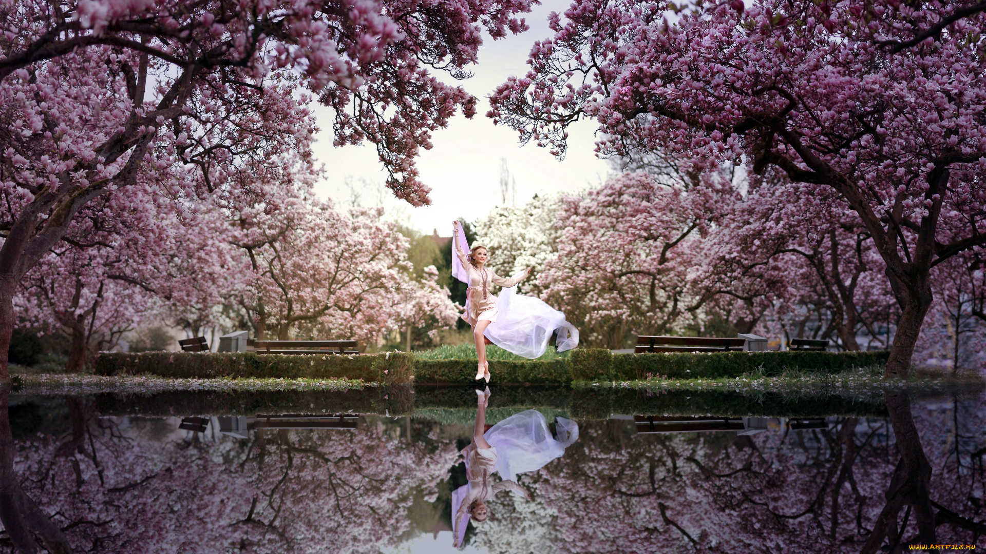 _Unsort, -НЕ, ВЫБИРАТЬ, , , девушки, , не, выбирать, магнолия, парк, деревья, пруд